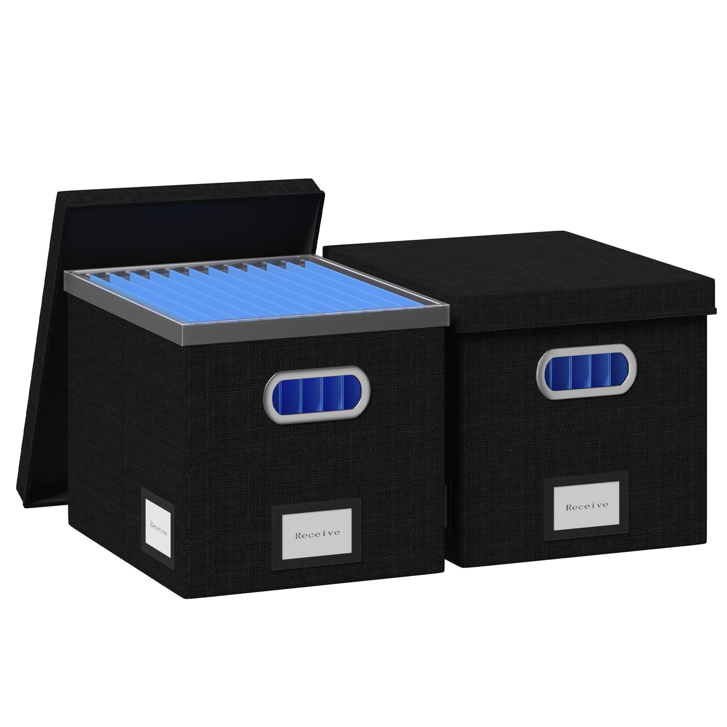 GRSQYS File Organizer Box - File Boxes for Hanging Files with Lid Set of 3 Decorative Hanging