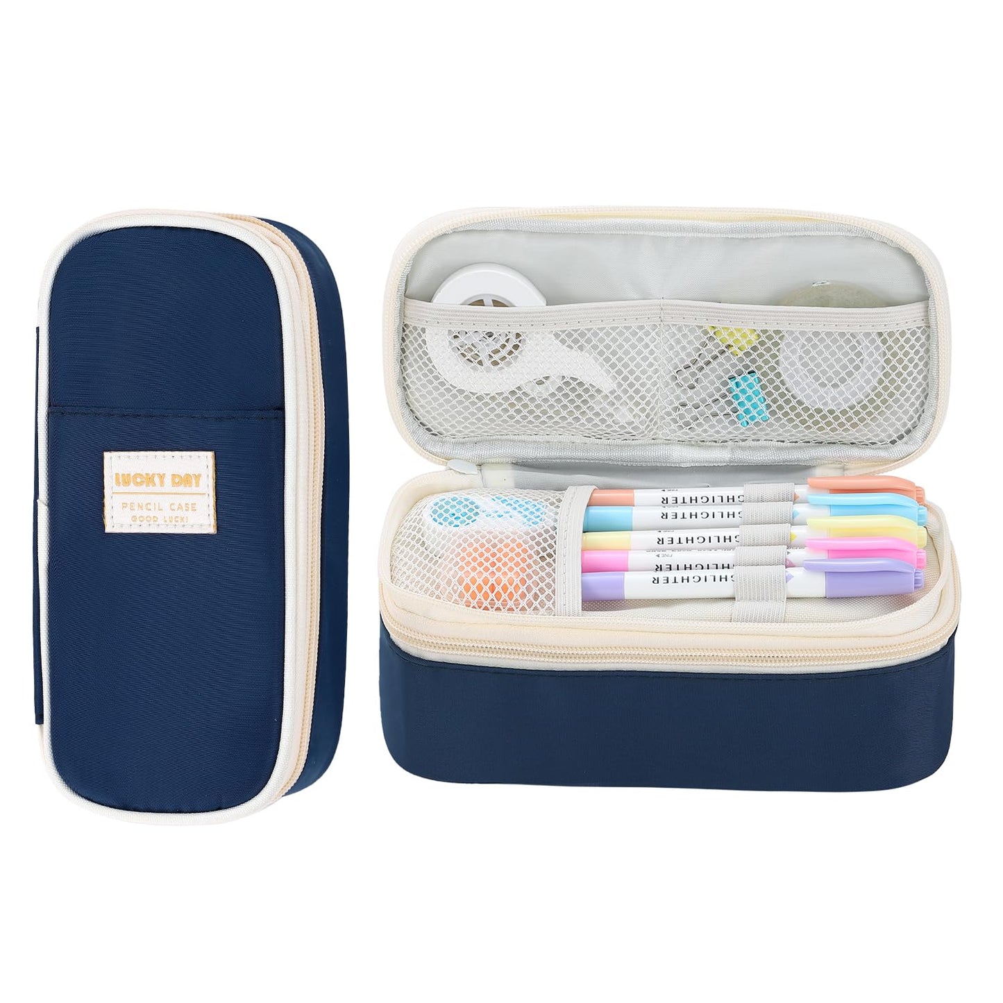 Large Pencil Case for Boys Teens Kids School Zipper Pencil Pouch Blue