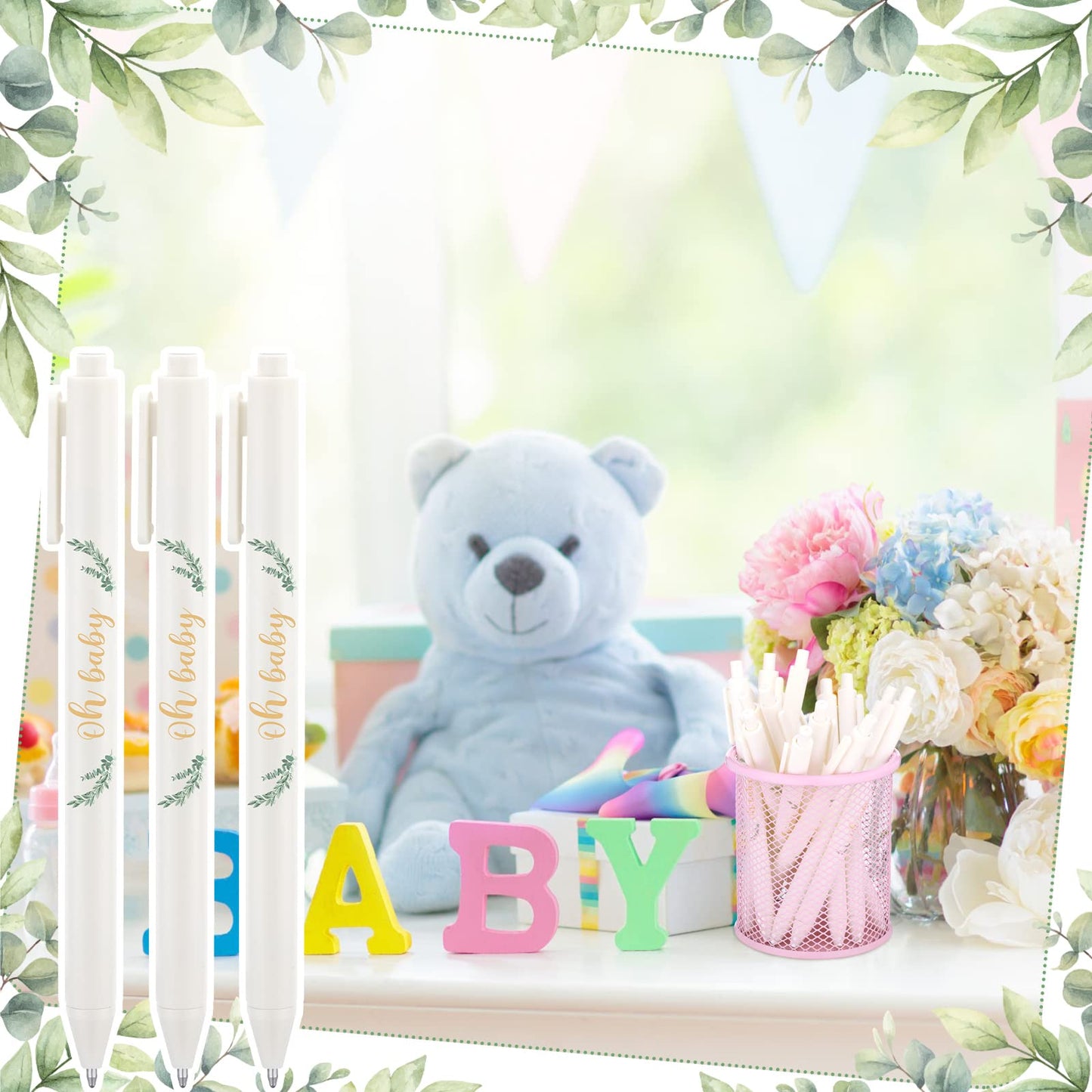 Ireer 36 Pcs Sage Greenery Baby Shower Pens Gift Party Favors