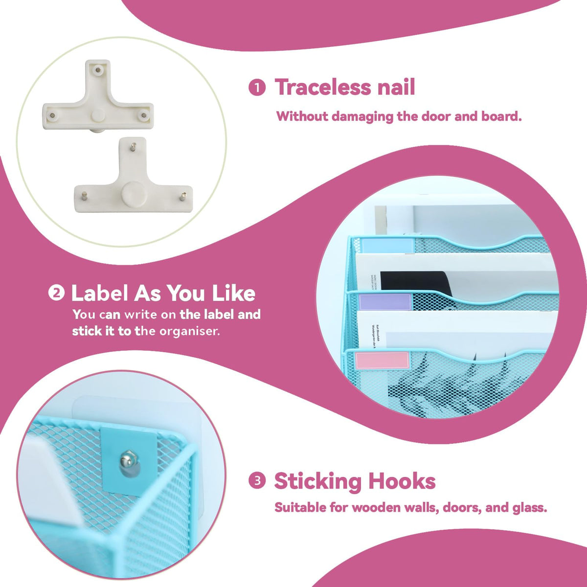 ideallife 8 Pockets Mesh Wall File Holder Organizer Office Hanging File Folder Magazine Rack