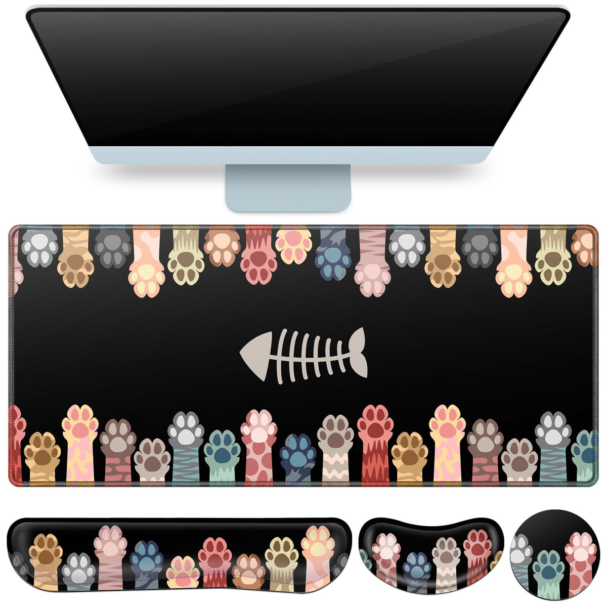 Desk Mat, Large Gaming Mouse Pad with Wrist Rest, 4 in1