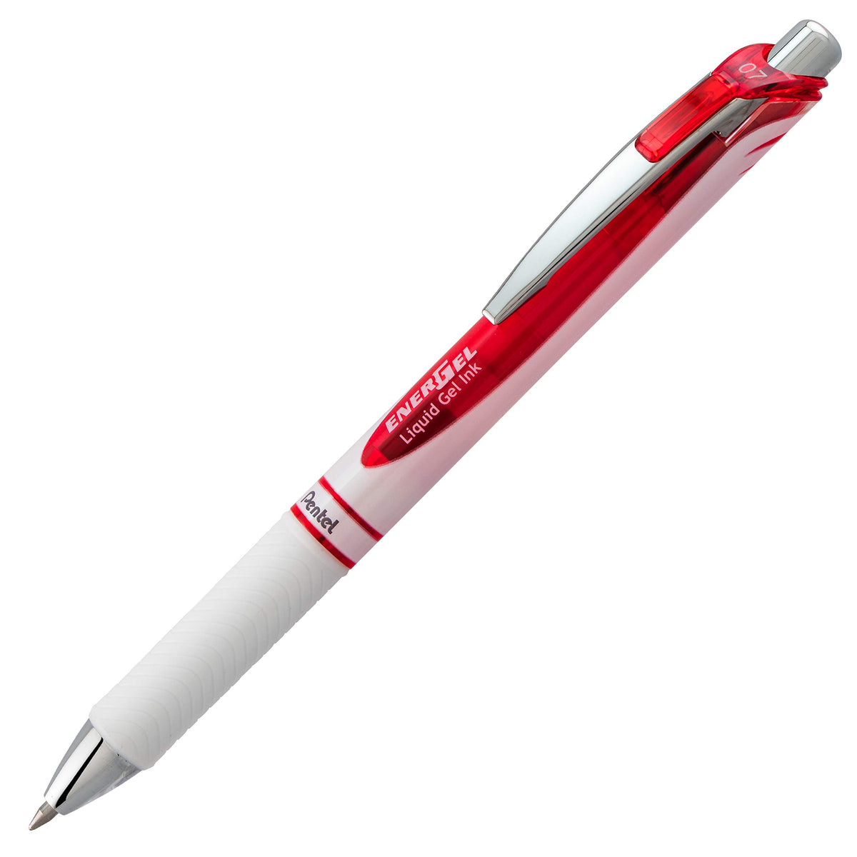 Pentel EnerGel RTX Pearl Retractable Liquid Gel Pen Metal Tip, 12 Pack, 0.7mm, Medium Line, Red Ink