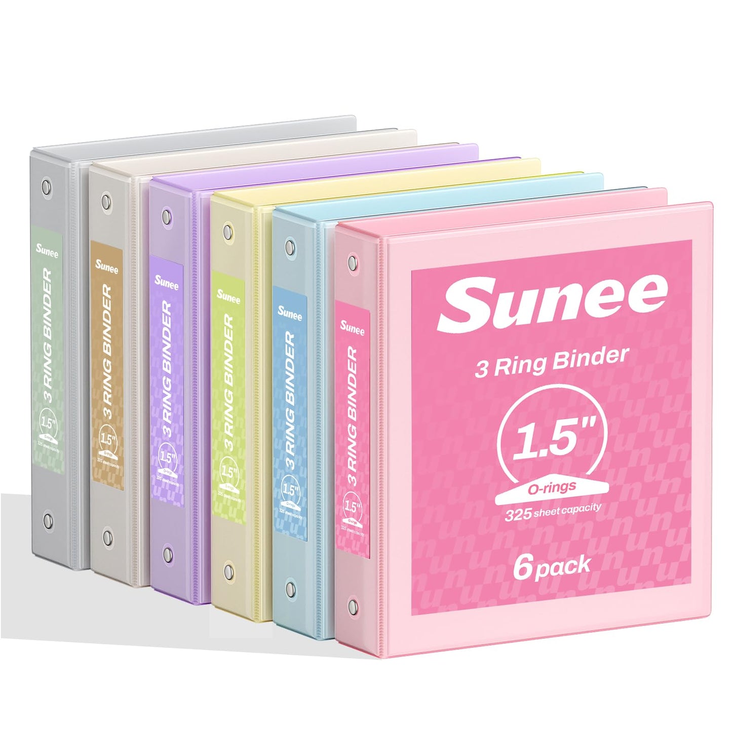 SUNEE 1.5 Inch Binders 3 Ring 6 Pack, Clear View Three Ring 1 1/2 Inch Binders PVC-Free (Fit 8.5x11