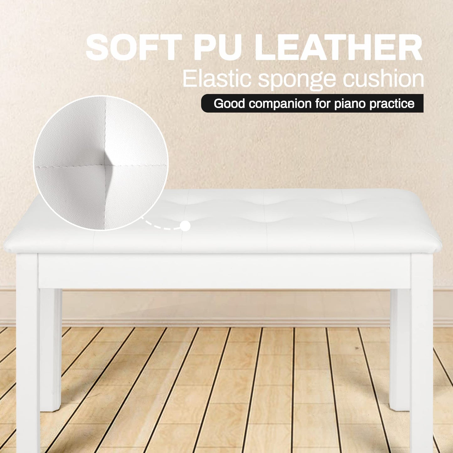 Wooden Duet Piano Bench with Padded Cushion and Storage Compartment, White