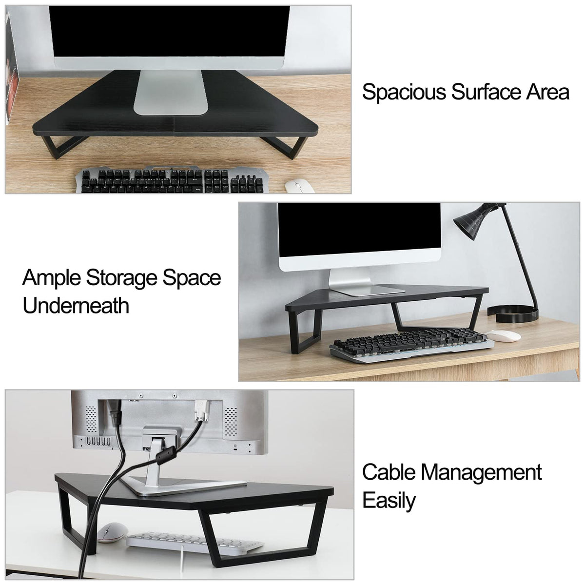 TEAMIX 26 inch Corner Monitor Stand Riser with Keyboard Storage, Black