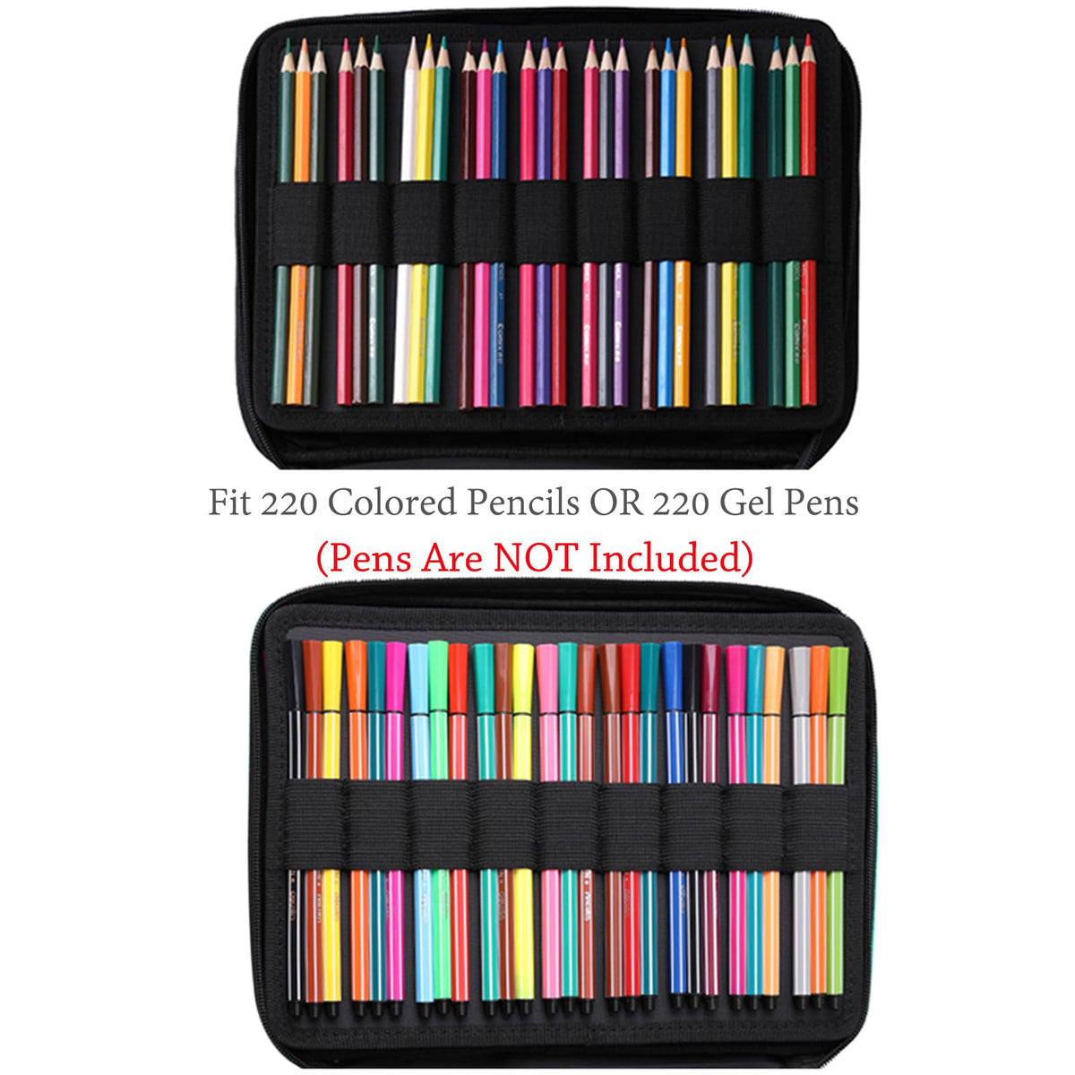 BOMKEE Pencil Case for Adults 220 Slots Colored Pencils Gel Pen Organizer Bag with Zipper for
