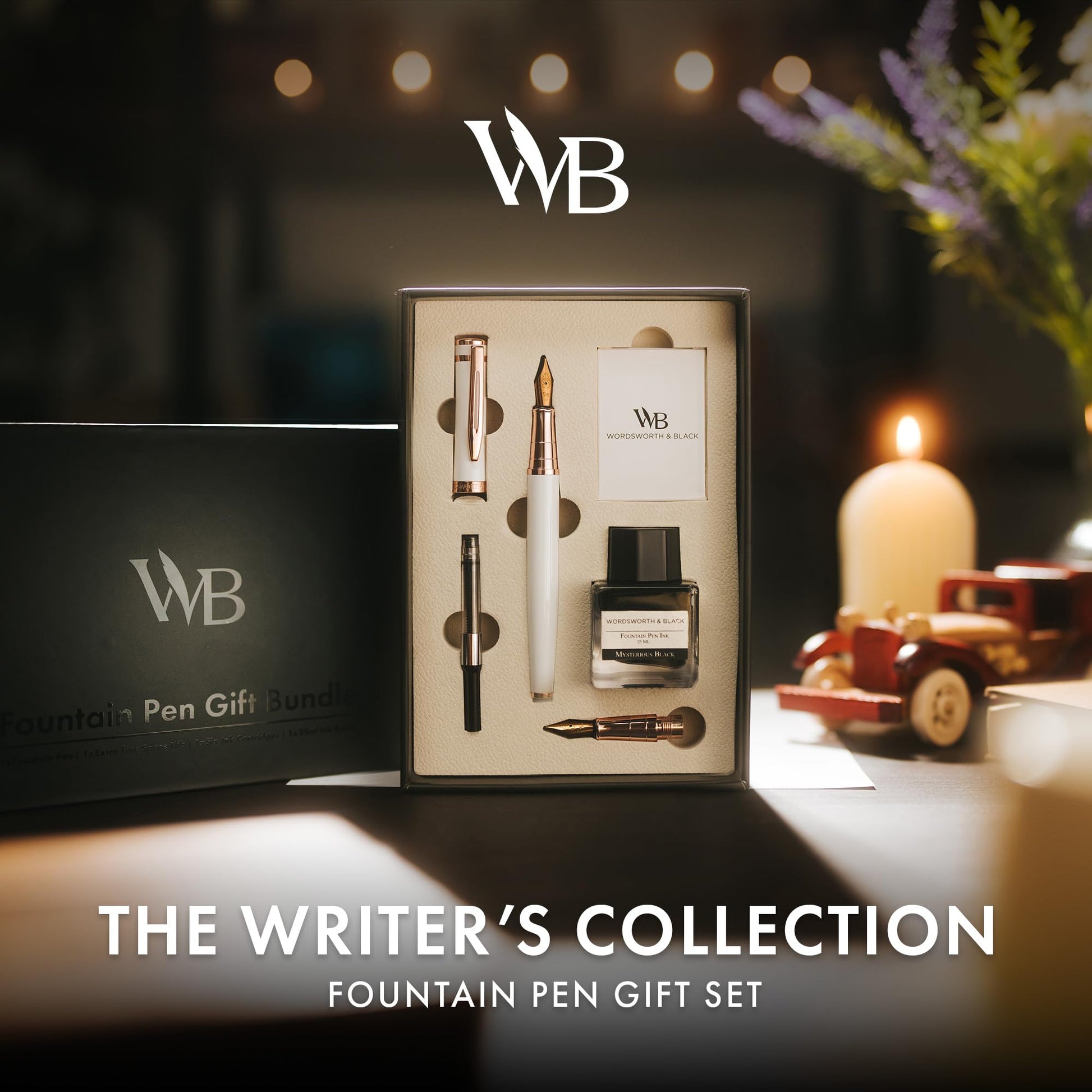 Wordsworth & Black Fountain Pen Gift Set, Medium & Extra Fine Nib, White Rose
