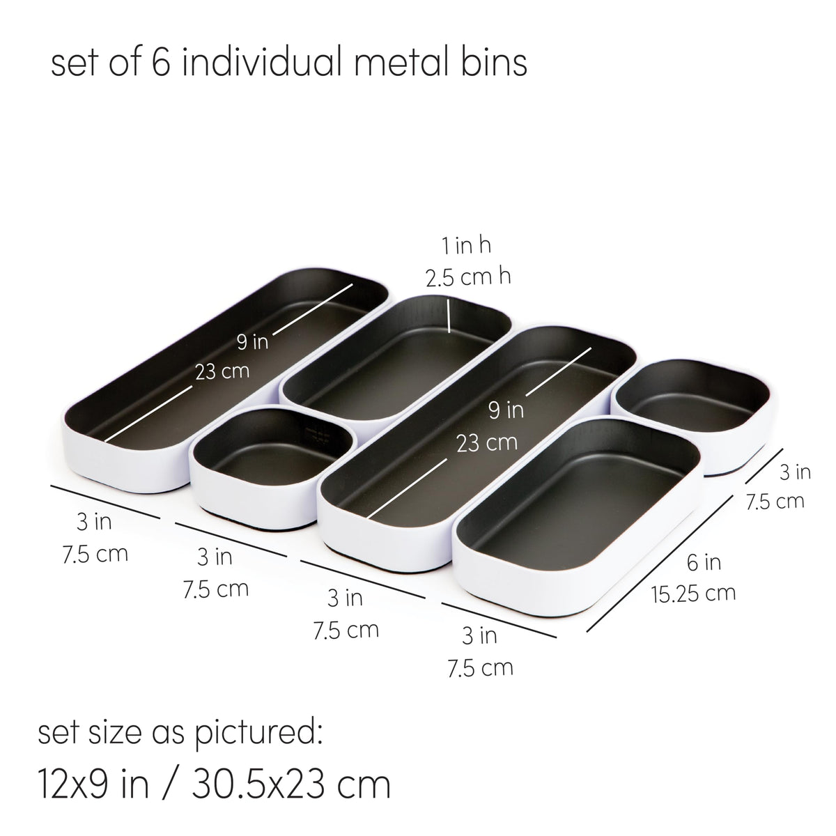 Three by Three Seattle Metal Stacking Bins Drawer Organizer, 6-Pc (Gray)