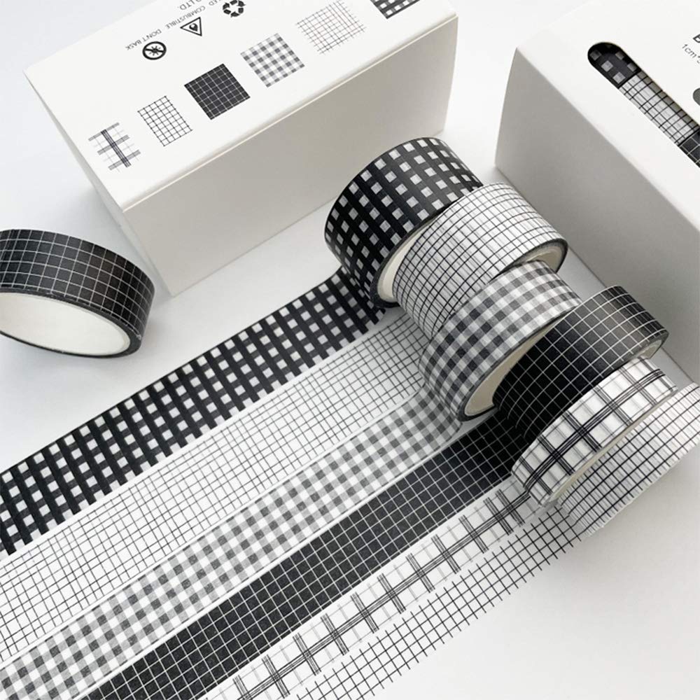 YUBBAEX 6 Rolls Plaid Washi Tape Set Basic Grid Masking Decorative Tapes for Arts, DIY Crafts