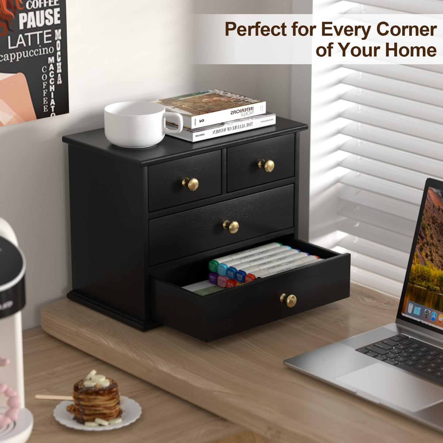 Oak Desk Organizer with Drawers, Durable Wooden Desktop Storage Box