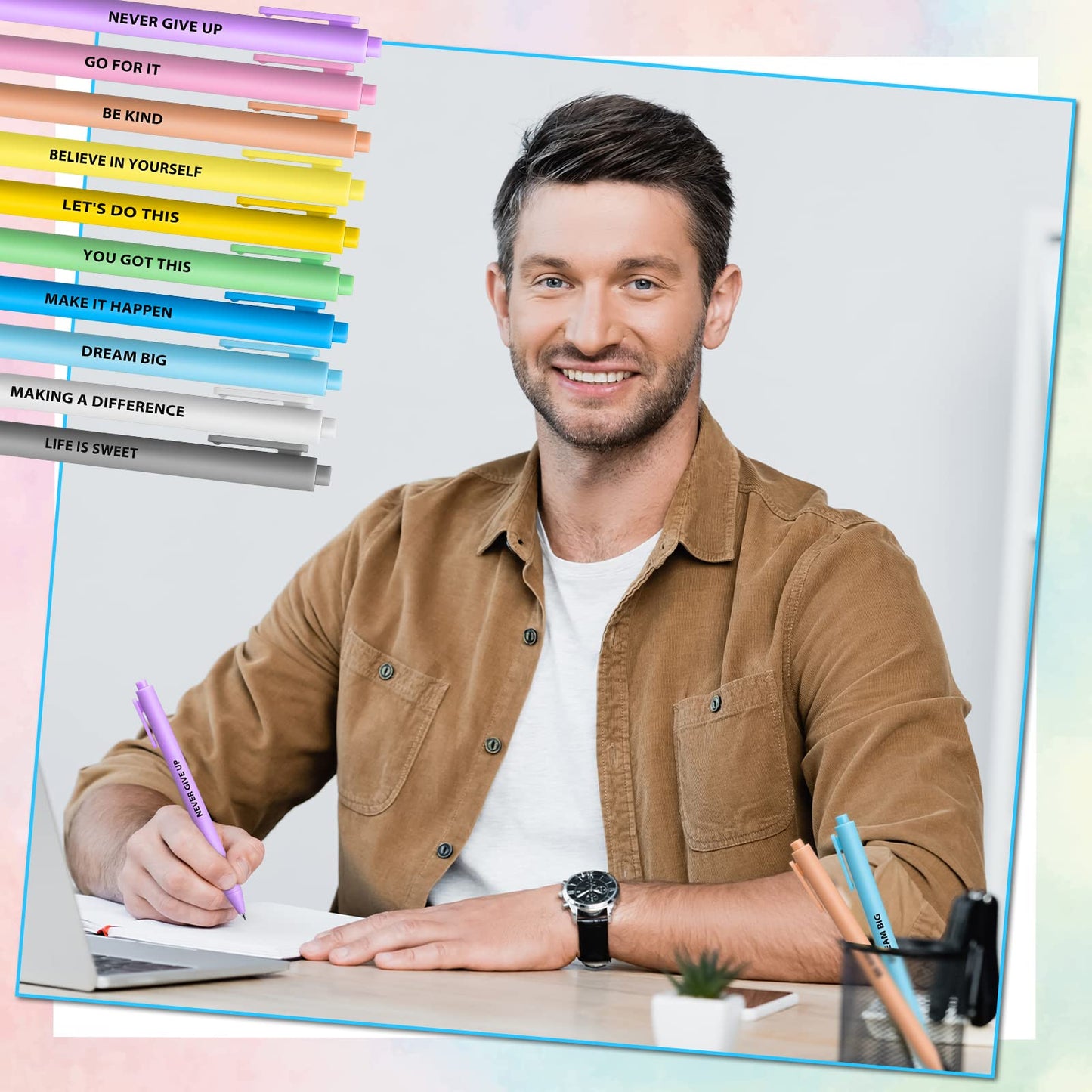 Epakh 50 Pcs Funny Pens Bulk, Inspirational, Macaron Color