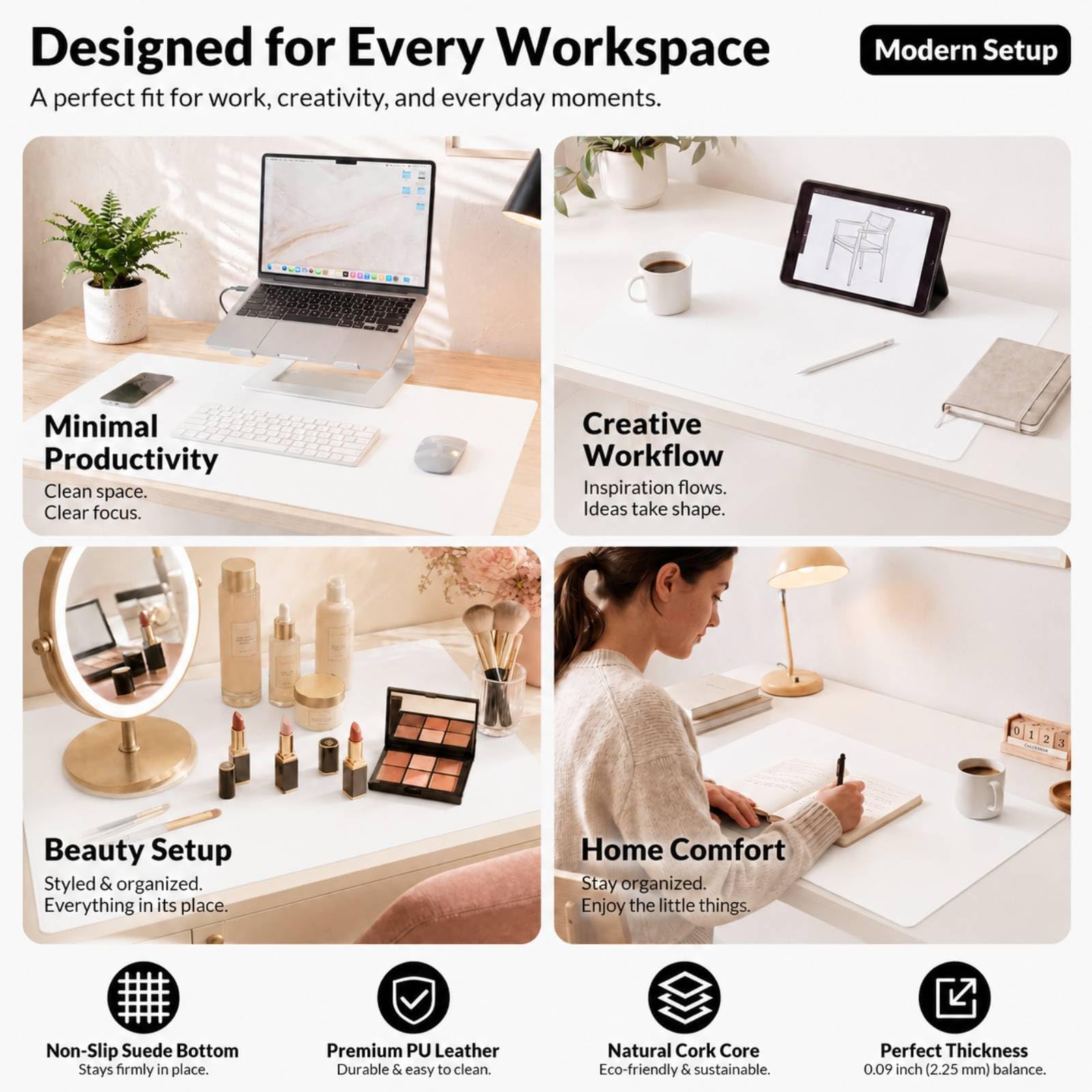 AFIING Cork Desk Mat 35.4" x 17", Dual-Sided Natural Cork & PU Leather Desk Pad, Non-Slip