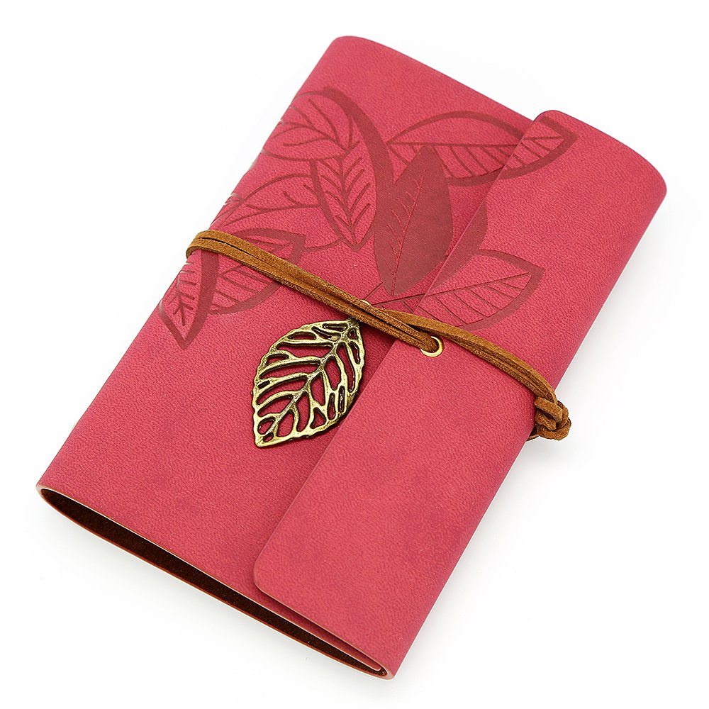 EvZ 5 Inch Mini Vintage Leather Journal, Pocket Size Refillable Loose Leaf Notebook, Retro Dark Red