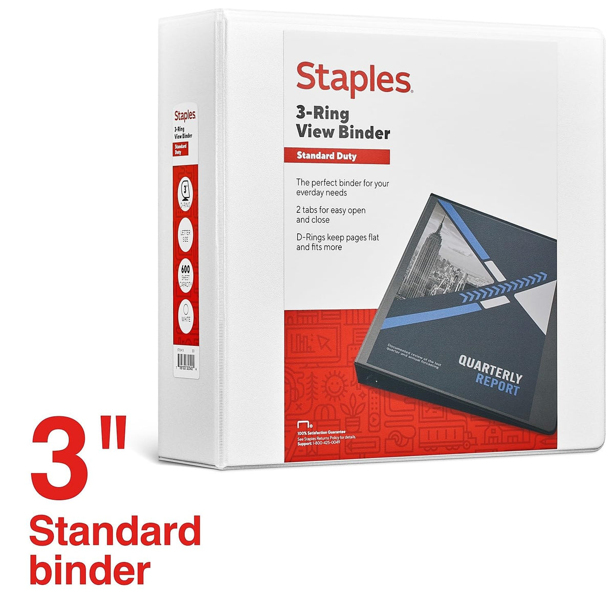 Staples 3-Inch D-Ring View Binder, White, 600 Sheets