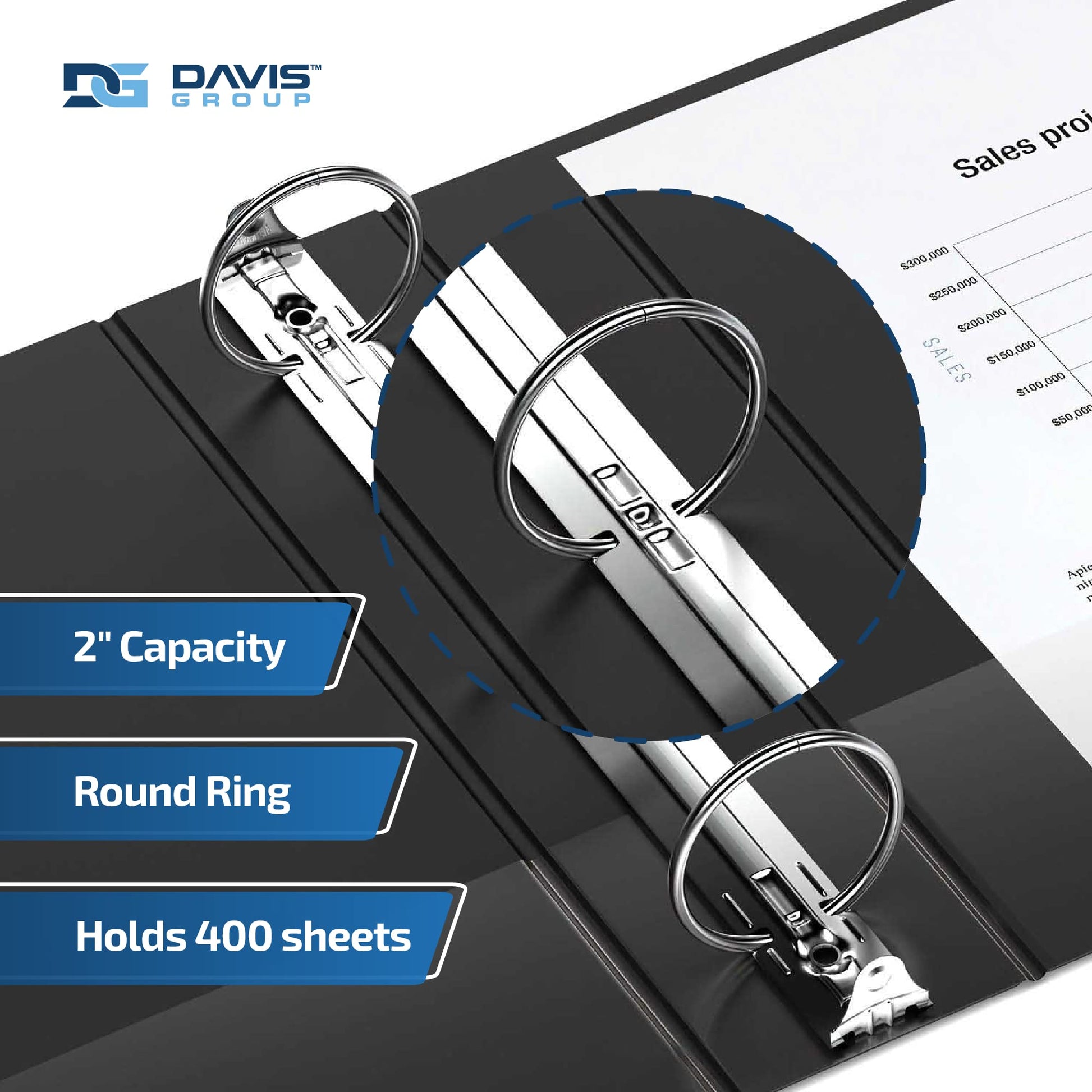 Easyview 3-Ring Binder, Clear-View Cover, 2" Round Rings, Black, 6 Pack