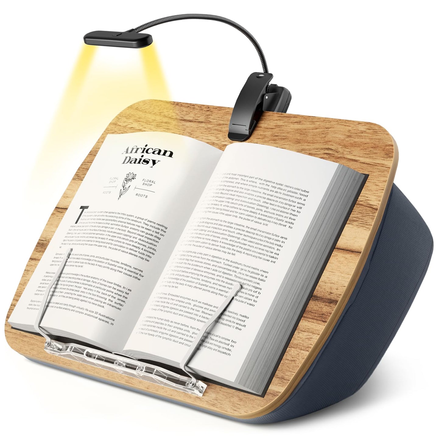 HUMANCOZY Reading Book Pillow Stand with 3-Color Adjustable Light