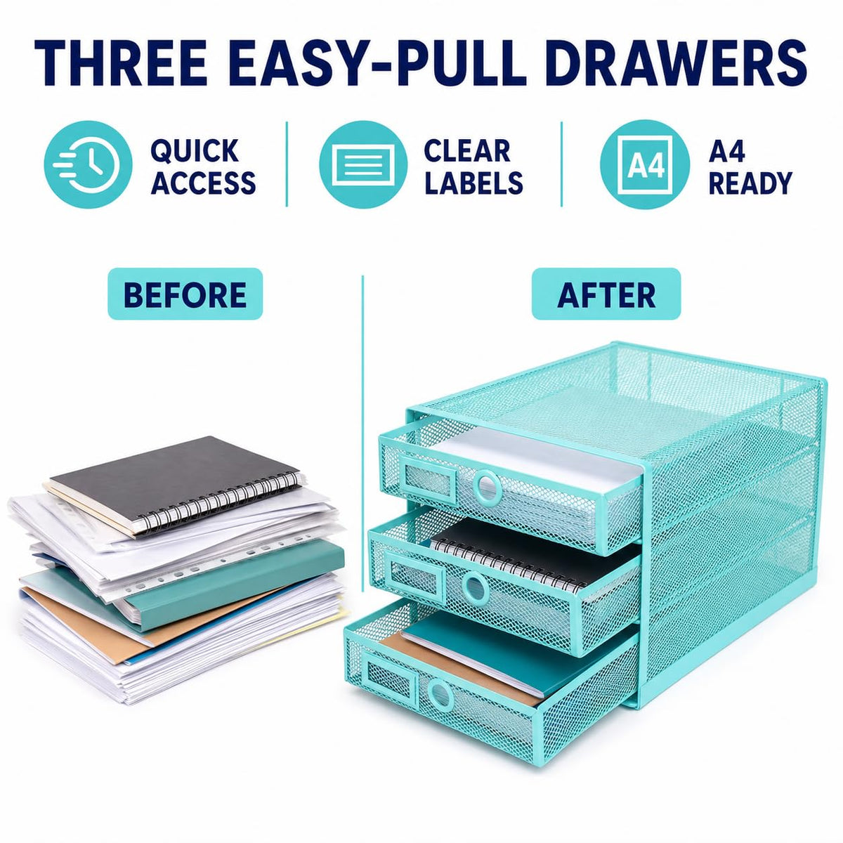 Exerz Paper Sorter 3 Drawer Wire Mesh A4 / Desk Multifunctional Desk Organiser/Multi-Layer Letter