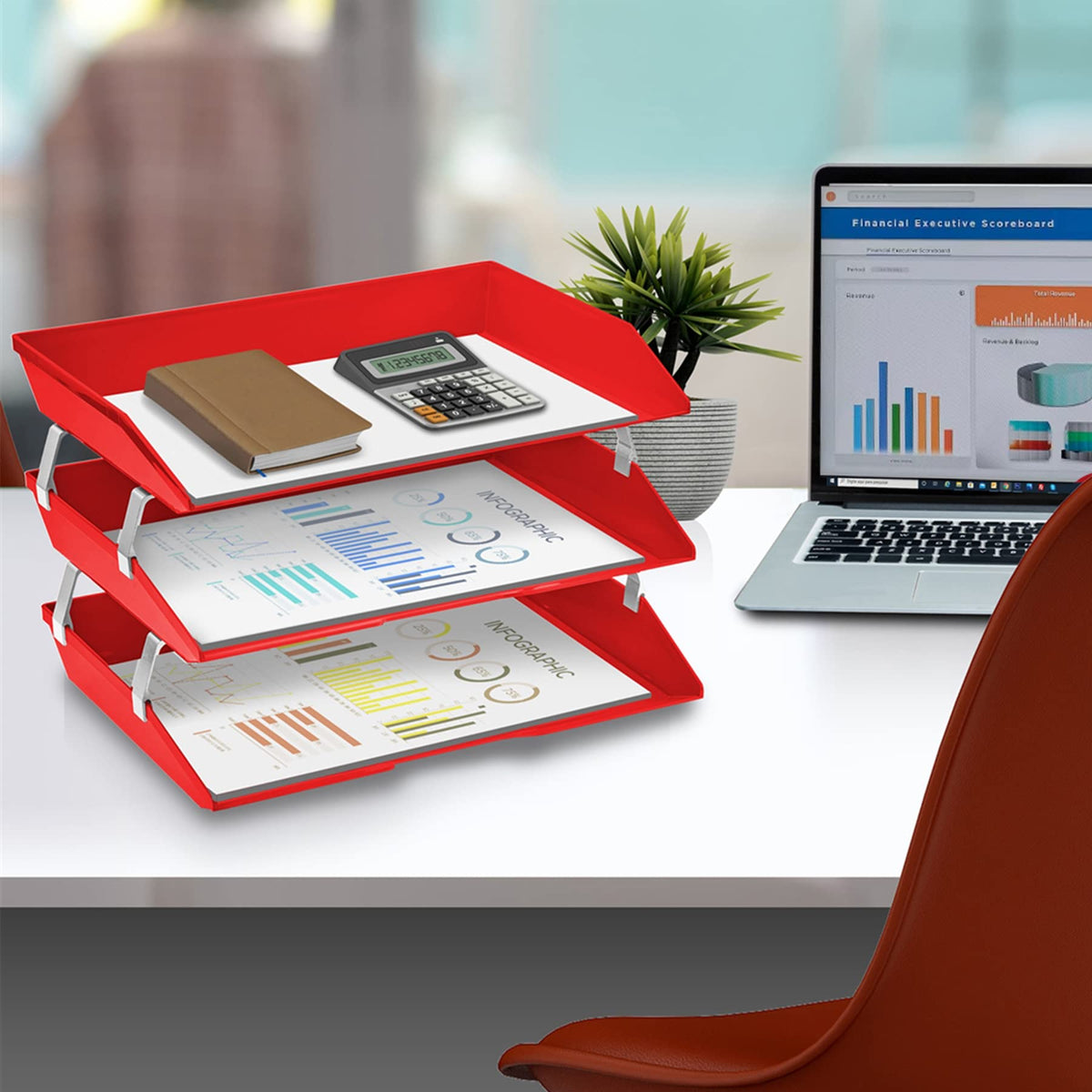 Acrimet Facility 3 Tier Letter Tray, Side Load, Letter Size/A4, Desktop File Organizer, Plastic