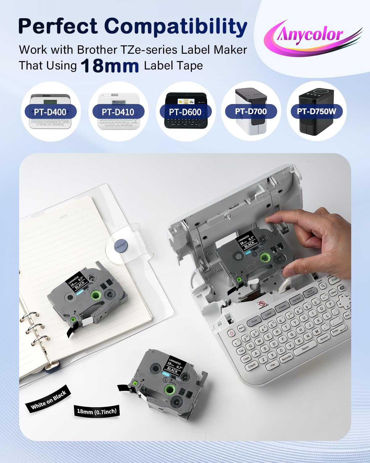Anycolor TZe-345 18mm Black Label Maker Tape P Touch Label Tape 3/4 Inch