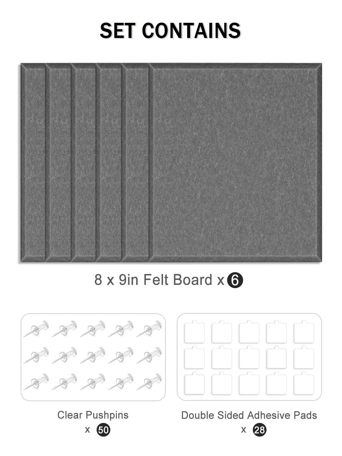 Hsurbtra Cork Board for Wall 24 x 18 Inch, 6 Pack Felt Bulletin Notice Board with Pushpins for