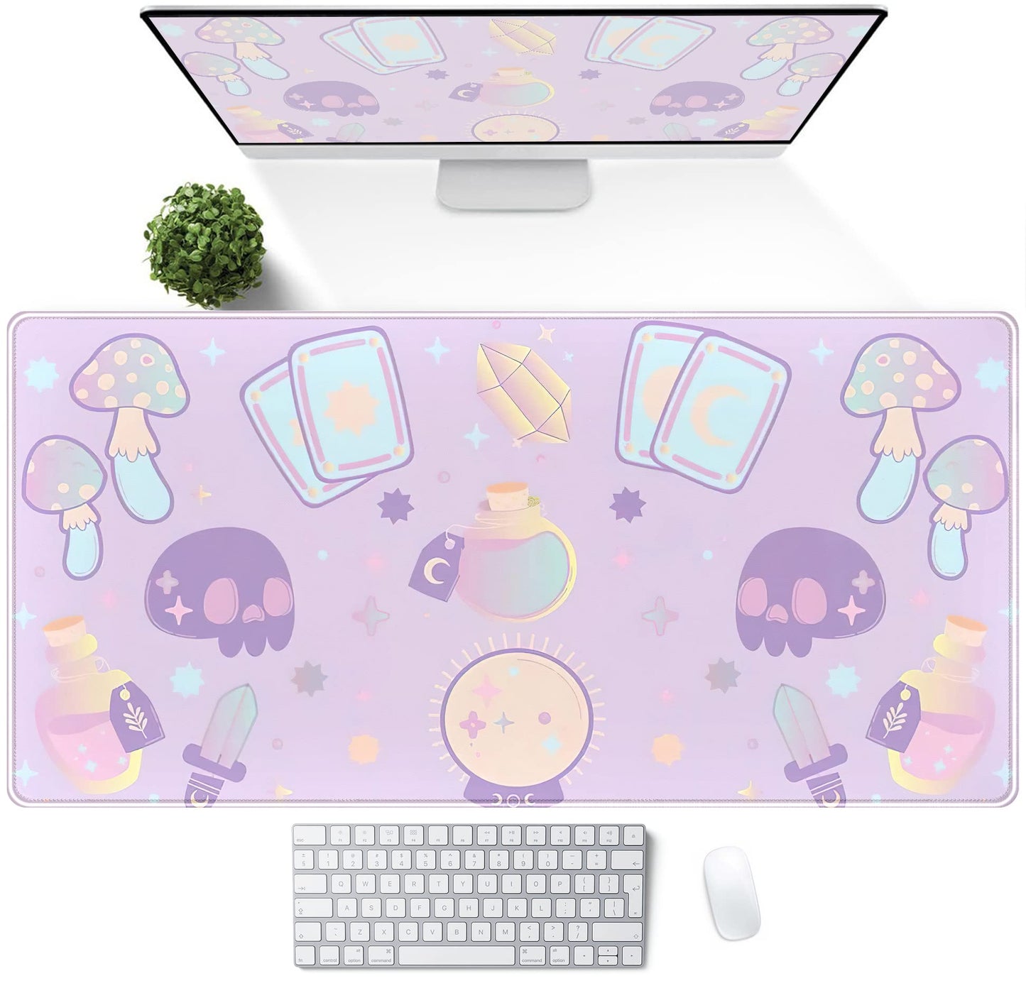 Kawaii Purple Desk Mat,Cute Witchy Elements Mouse Pad, Desk Pad Mystical Goth,XXL Gamig Desktop