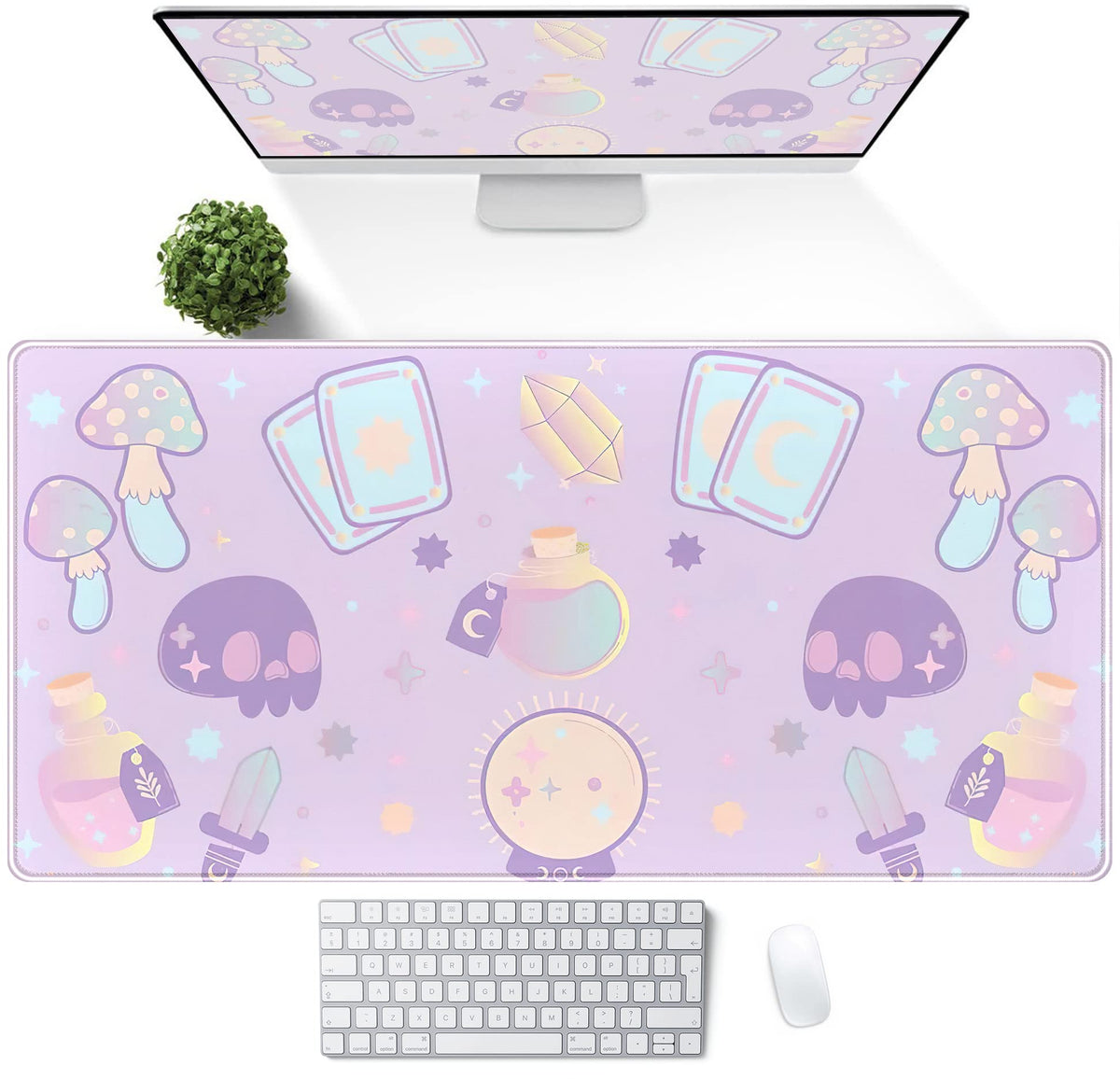 Kawaii Purple Desk Mat,Cute Witchy Elements Mouse Pad, Desk Pad Mystical Goth,XXL Gamig Desktop