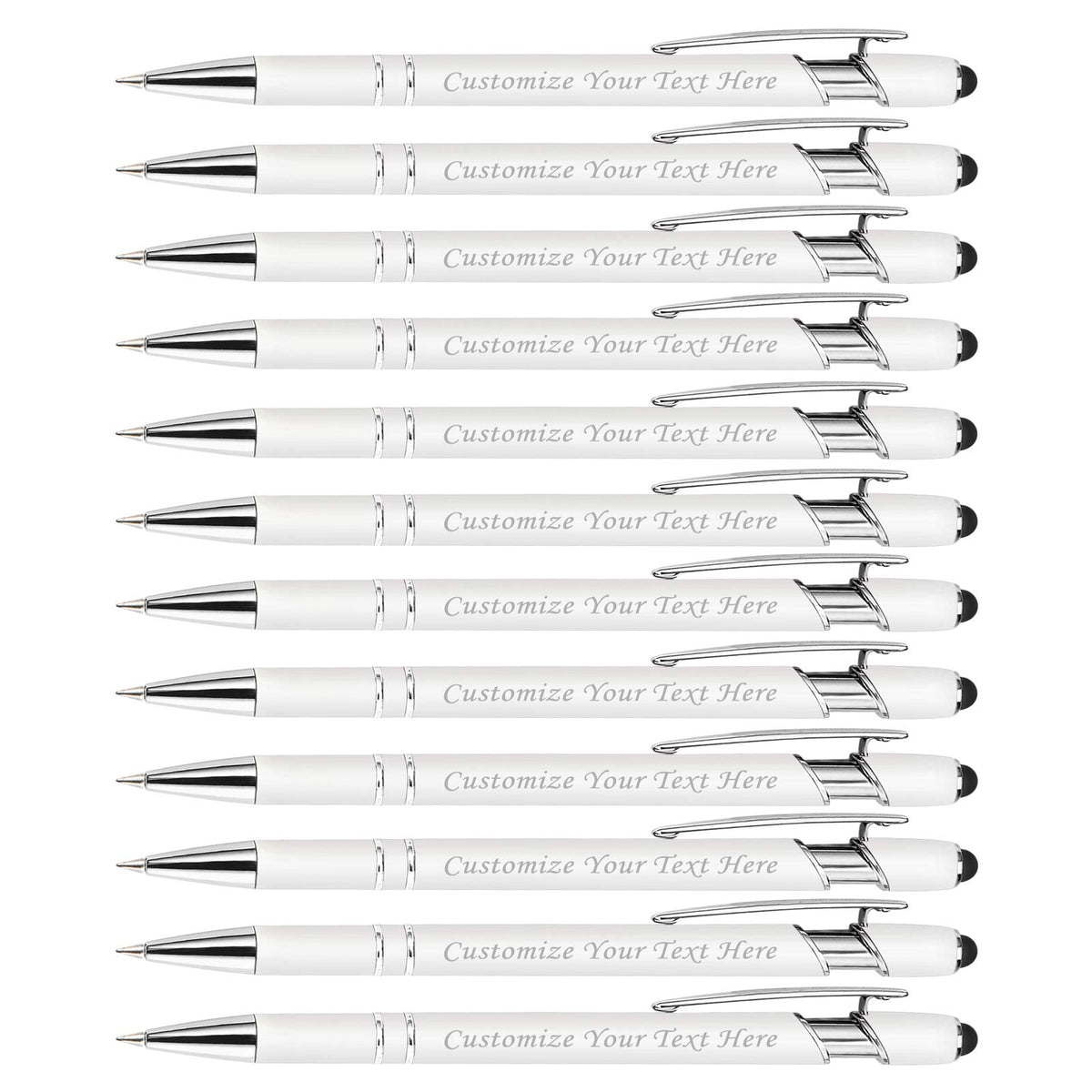 Personalized Pens with Stylus Tip, Custom Engraving Pens 12PCS, Soft Touch Ballpoint Pen, Printed