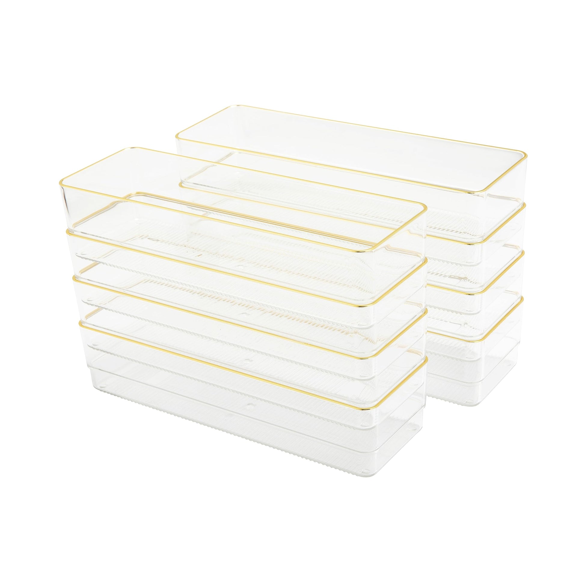 Martha Stewart Kerry Stackable Desk Drawer Organizers, Clear/Gold, 8-Pack
