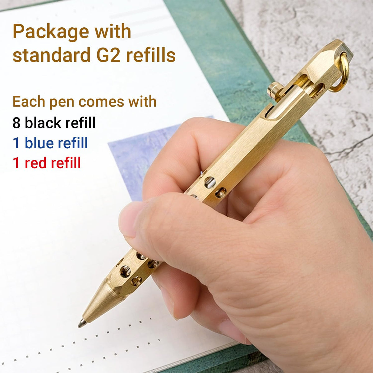Origin-Joy 2 Pack Bolt Action Pen Set, Six Edge Solid Brass EDC Pocket Tactical Pen With 20