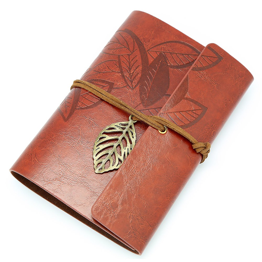 EvZ 5 Inch Mini Vintage Leather Journal, Pocket Size Refillable Loose Leaf Notebook, Retro Red