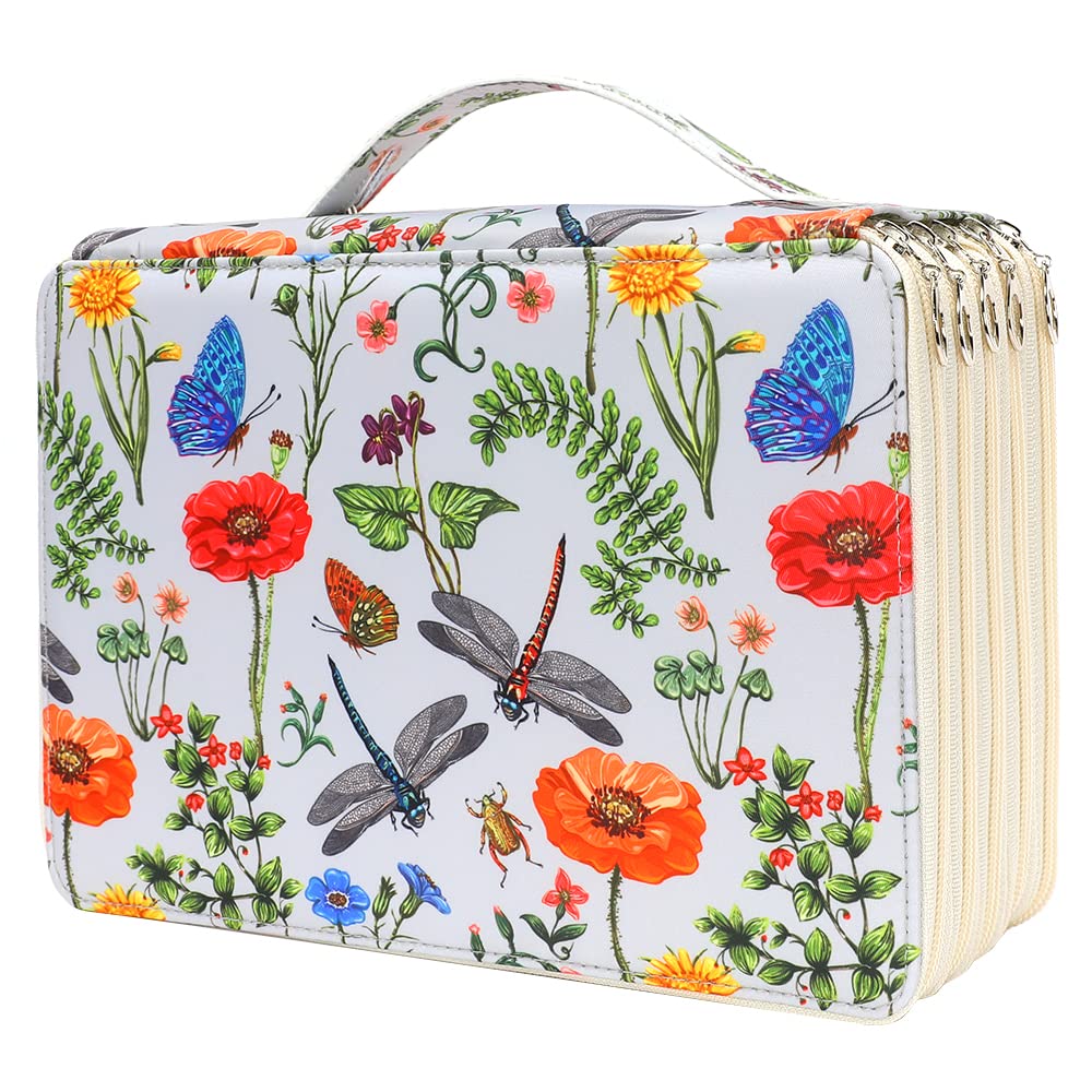Vomgomfom 252 Slots Pencil Case 5-Layer PU Leather, Handle, White