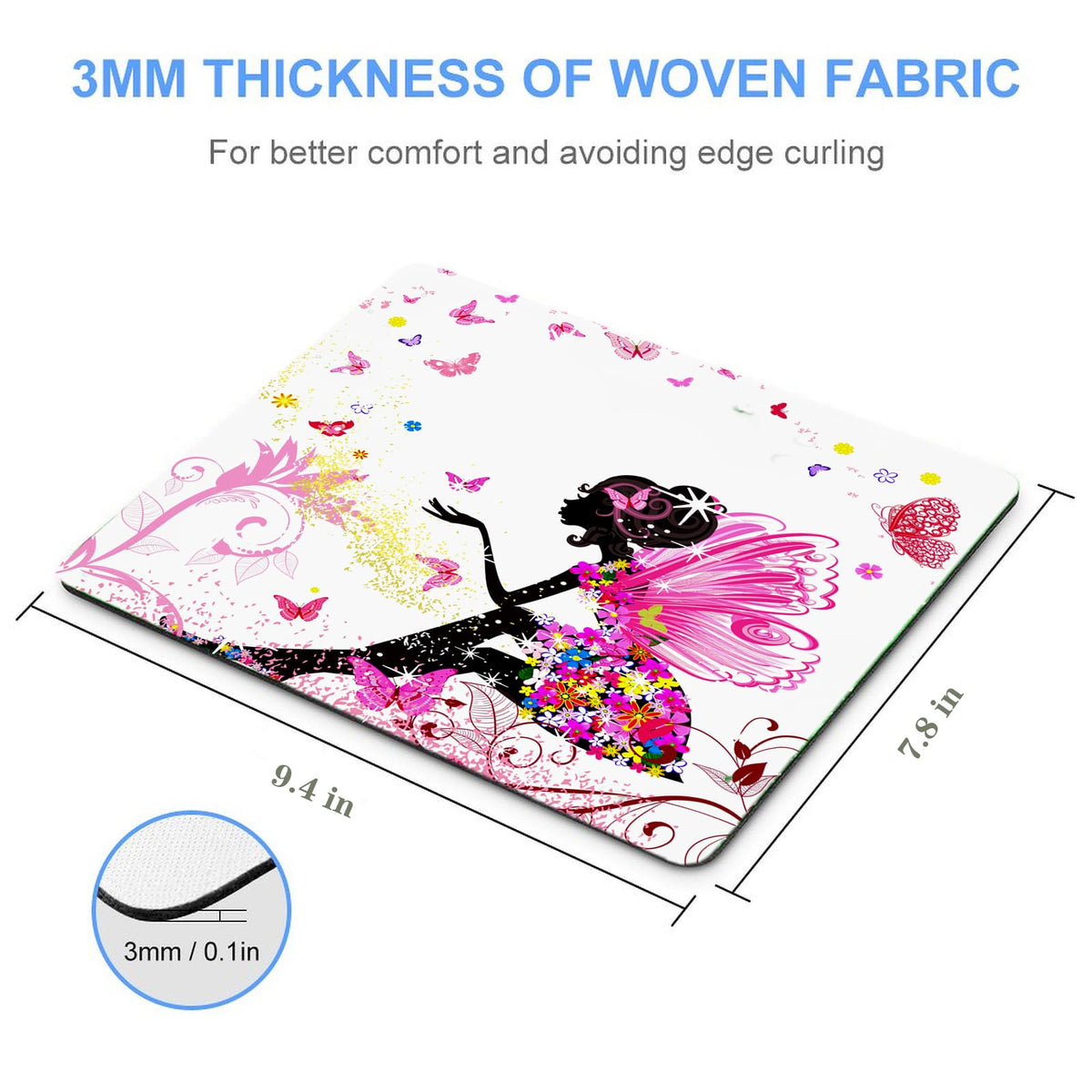Mouse Pad Bling Diamond Glitter Sparkle Rose Gold Mousepad Pink Girl Butterfly Mouse Pad, Bling