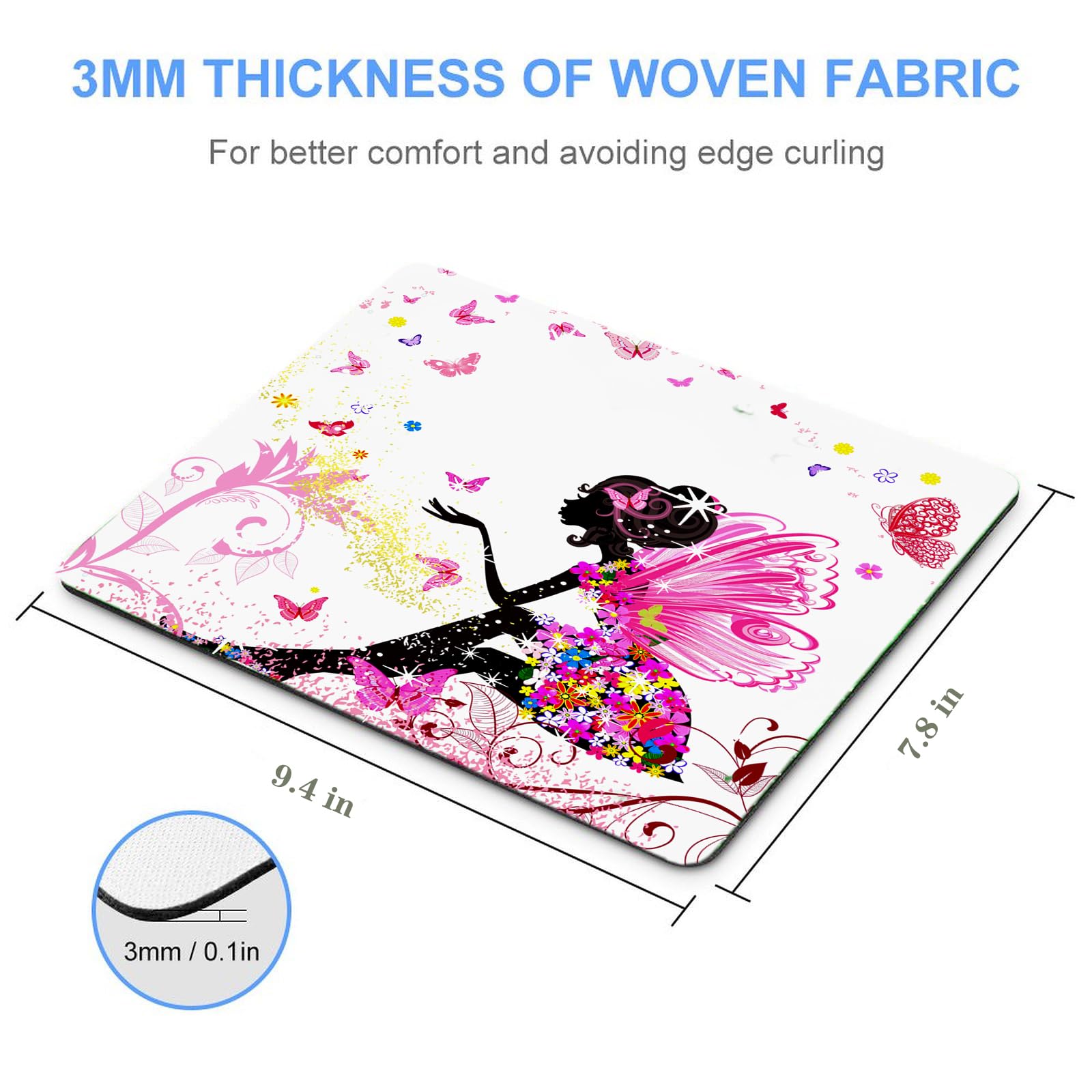 Mouse Pad Bling Diamond Glitter Sparkle Rose Gold Mousepad Pink Girl Butterfly Mouse Pad, Bling