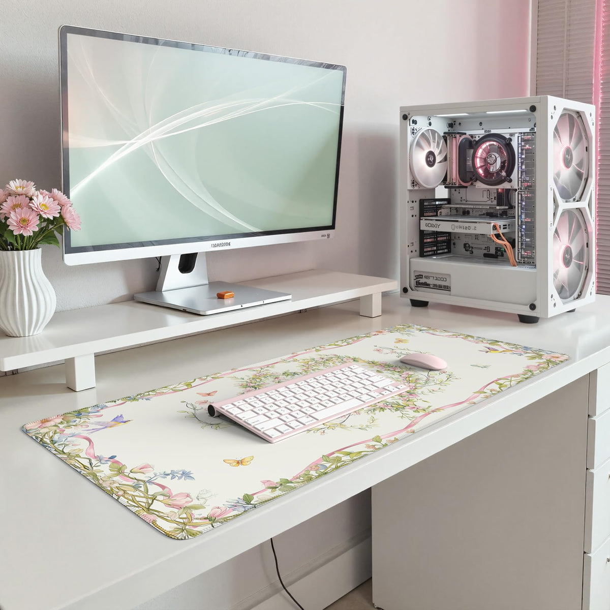 iCasso Desk Matt for Desktop,Cute Desk Pad,White