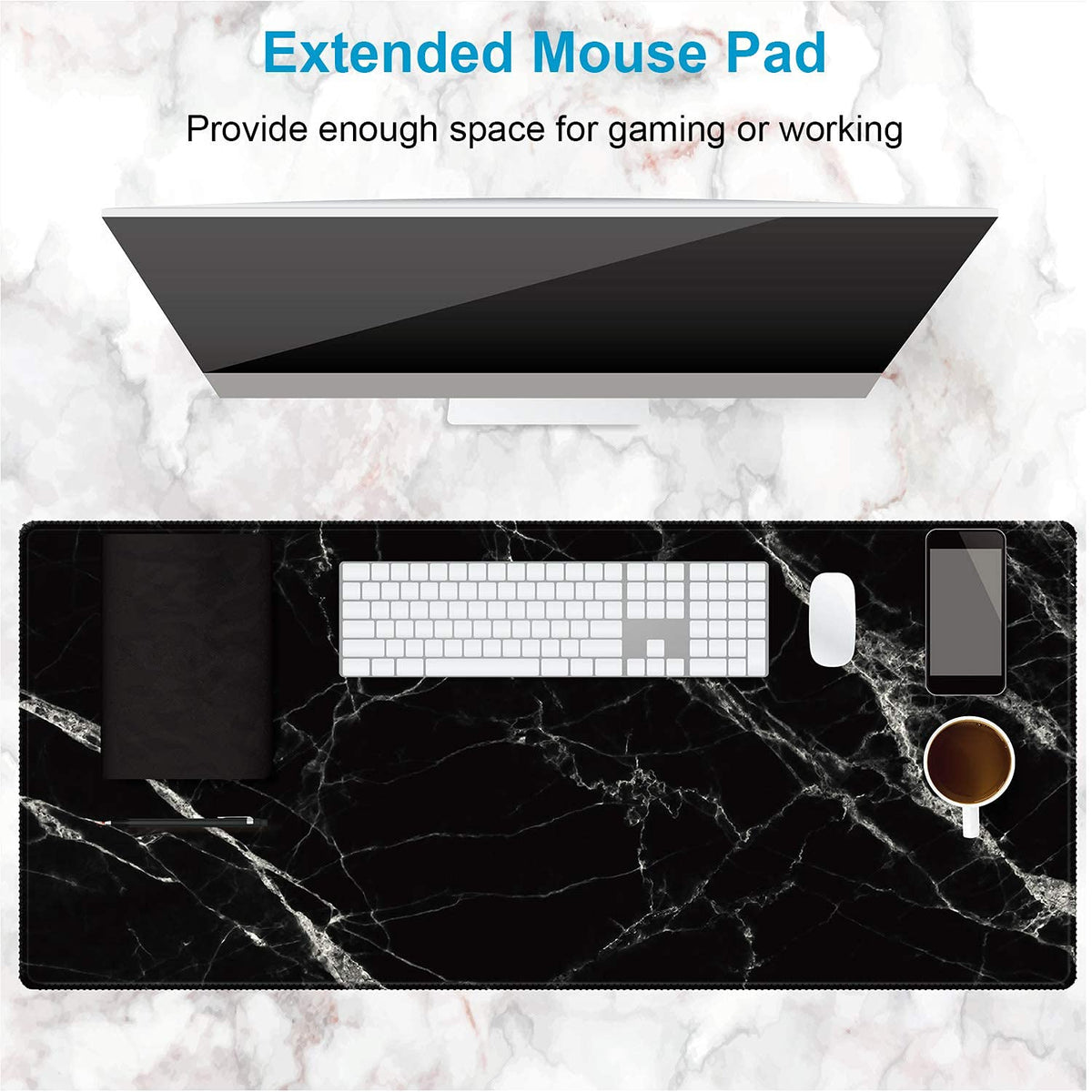 XXL Waterproof Office Desk Pad Protector 35.4x15.7 Inch - Extended Gaming Mouse Pad with Non-Slip