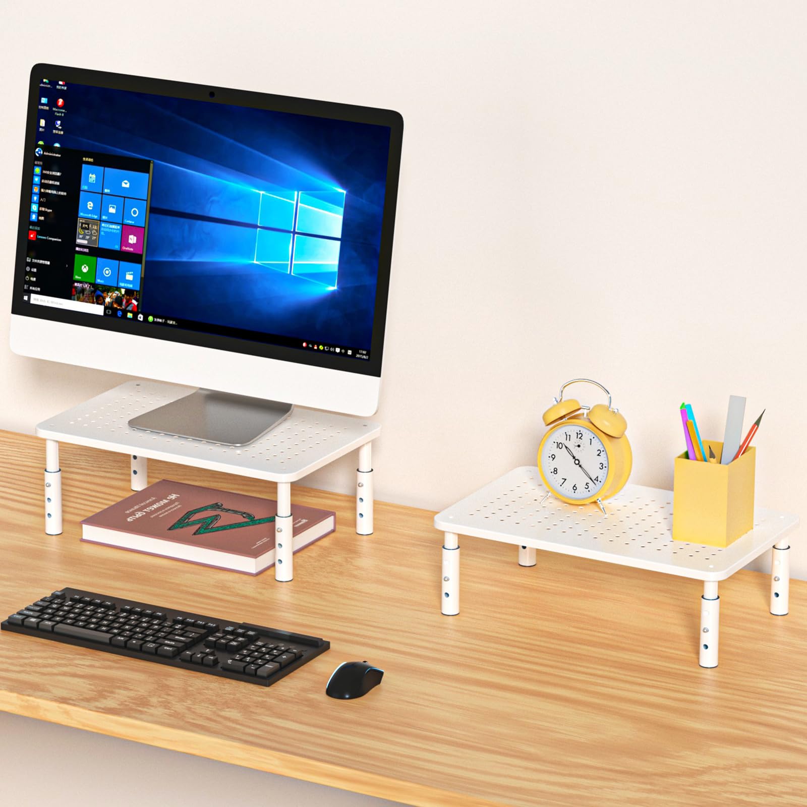 Bracwiser Monitor Stand Riser, 3 Level Height Adjustable, 2 Packs, White