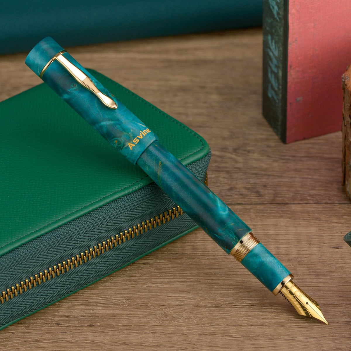 Asvine Stabilized Wood Fountain Pen C2000 Number 8 Fine Nib Large Handcraft Unique Pattern Pen with