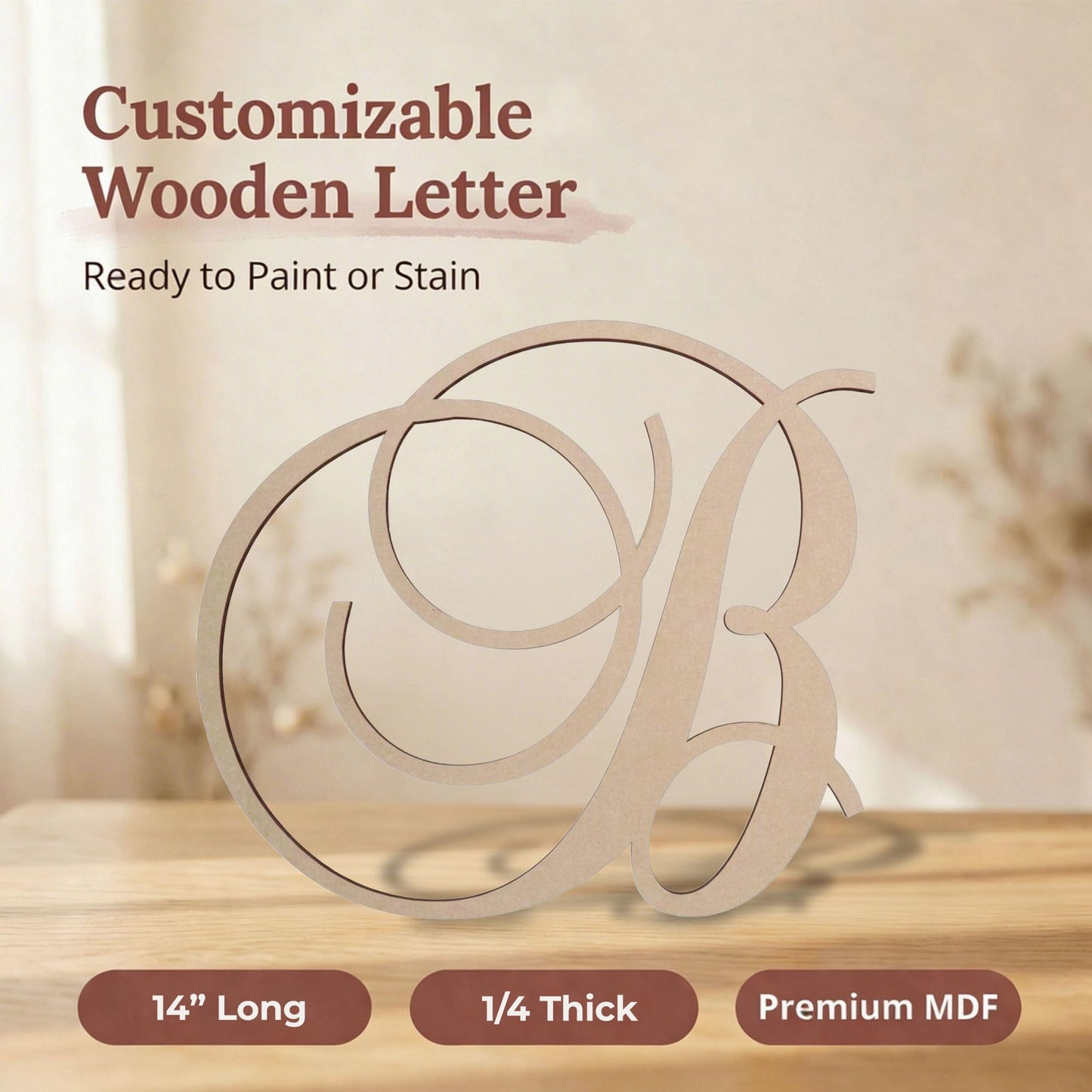 Jess and Jessica Wooden Letter B, 14" Long x 1/4" Thick – Large Wooden Letters for Wall Decor