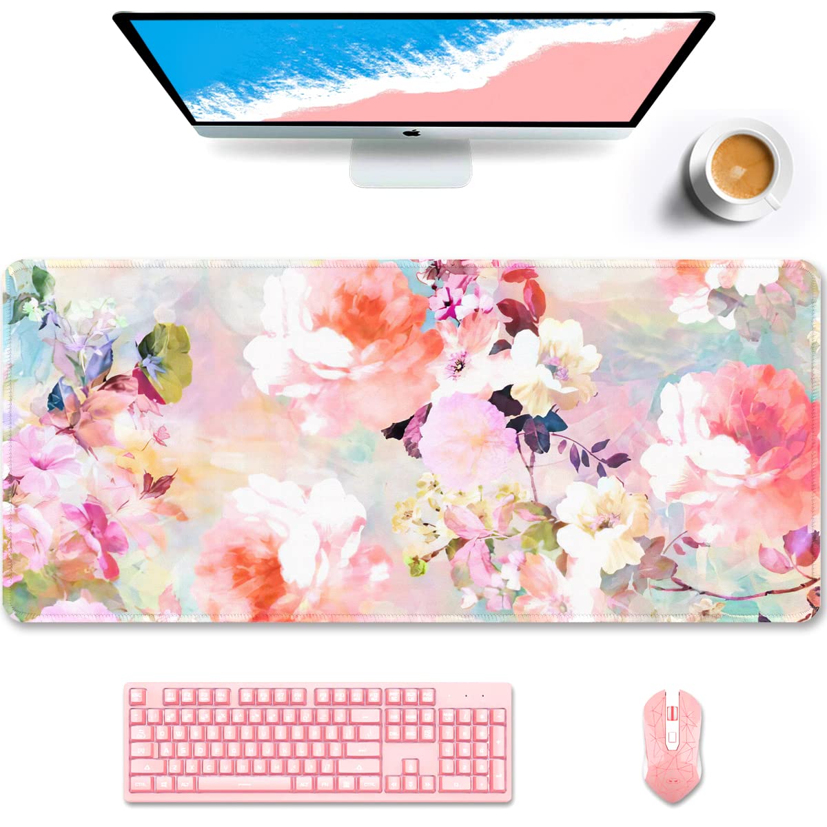 Auhoahsil Desk Pad, XXL Large Mouse Extended Gaming Mousepad, Cute Mat for Women, Big Office