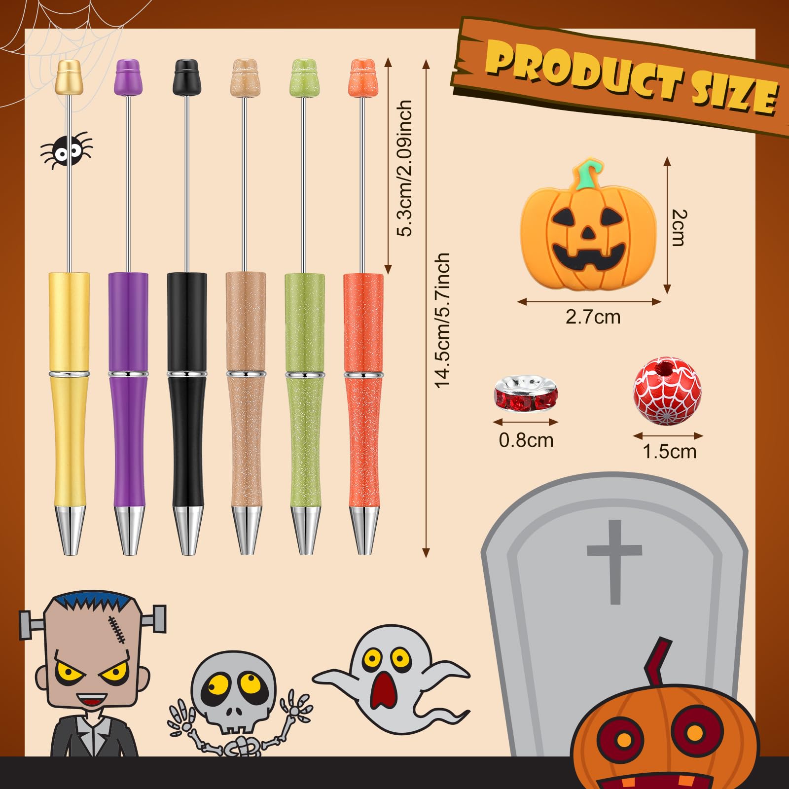 Ctosree 36 Sets Halloween Beadable Pens Beads Black Ink, Ghost