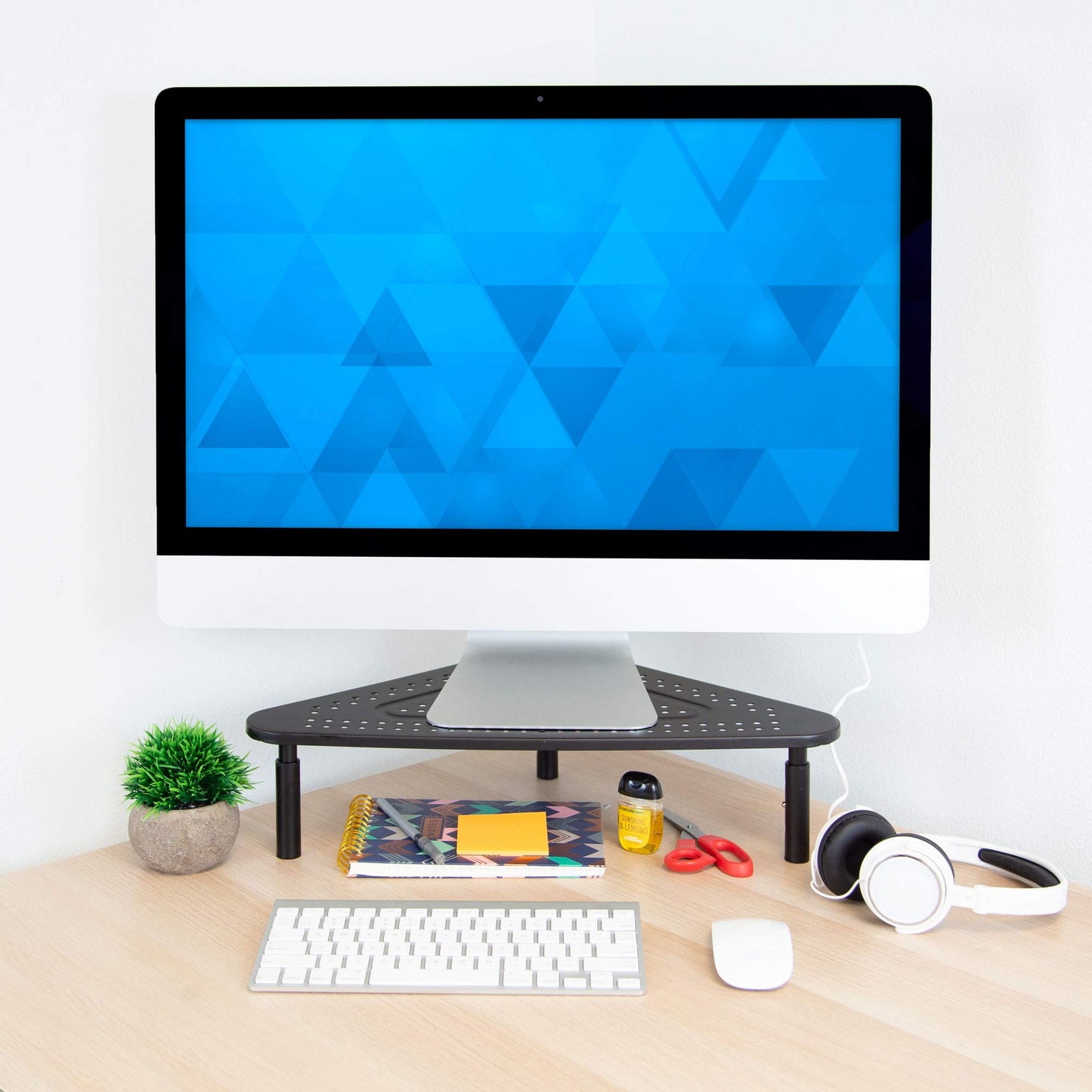 Corner Monitor Stand | Adjustable Height Corner Desk Shelf | Triangle Screen Riser, Ergonomic Space