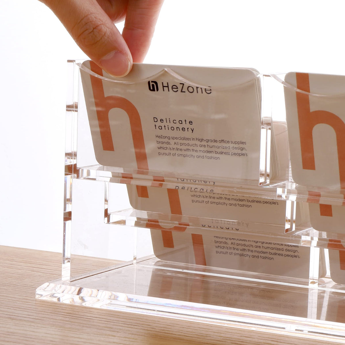HeZone Business Cards Holder Display for Desk, Clear Acrylic Multiple 3 Tier 6 Slot Business Card