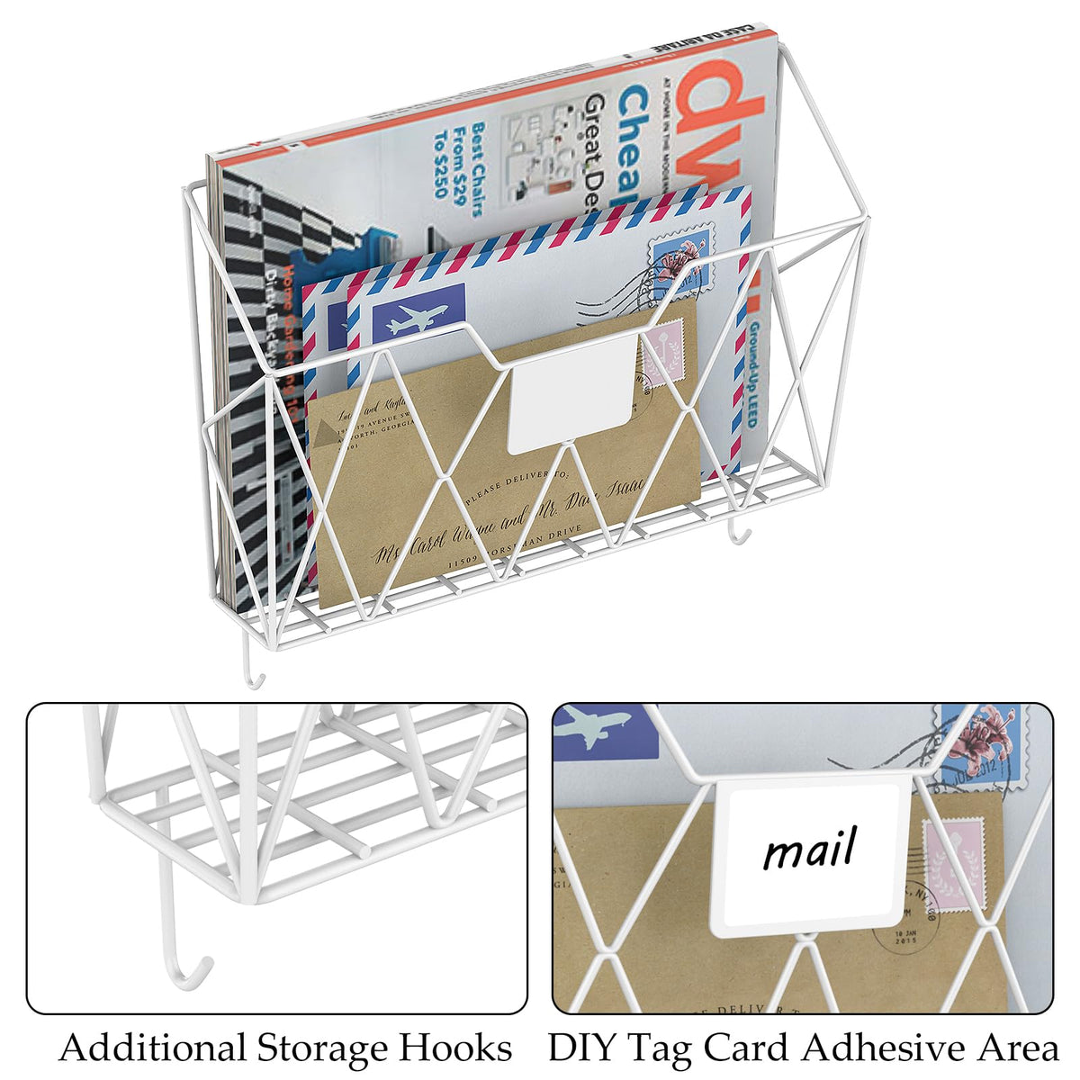 YBING Wall File Organizer 6 Pack Mesh Wire Hanging File Holder, White