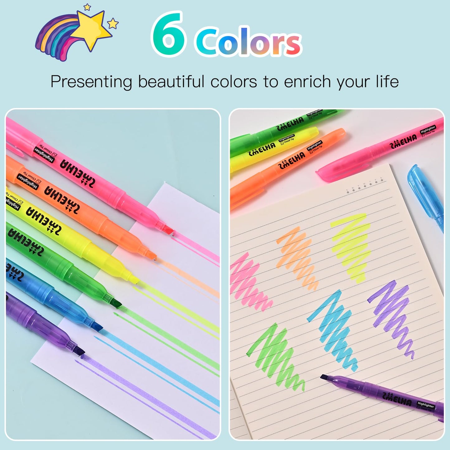 SMELHA Highlighters - 100 Pack Assorted Colors, 6 Colors Bulk, Chisel Tip, Quick Dry, Suitable for
