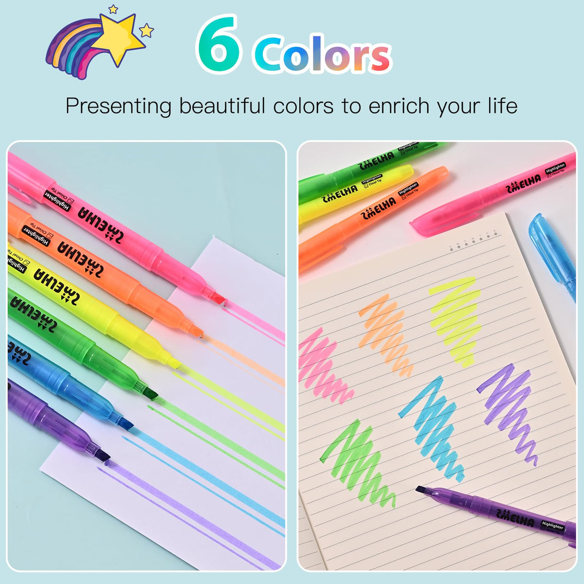 SMELHA Highlighters - 100 Pack Assorted Colors, 6 Colors Bulk, Chisel Tip, Quick Dry, Suitable for