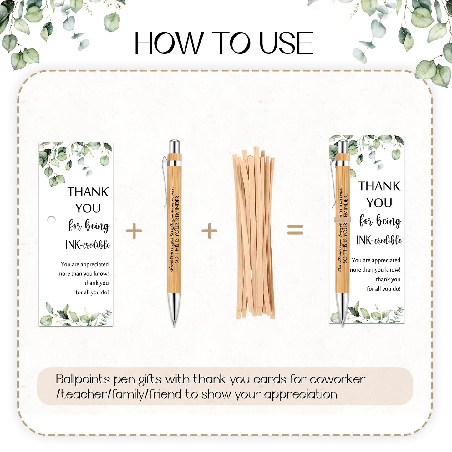 Yeaqee 72 Sets 36 Sets Bamboo Pens with Thank You Card, Your Reminder