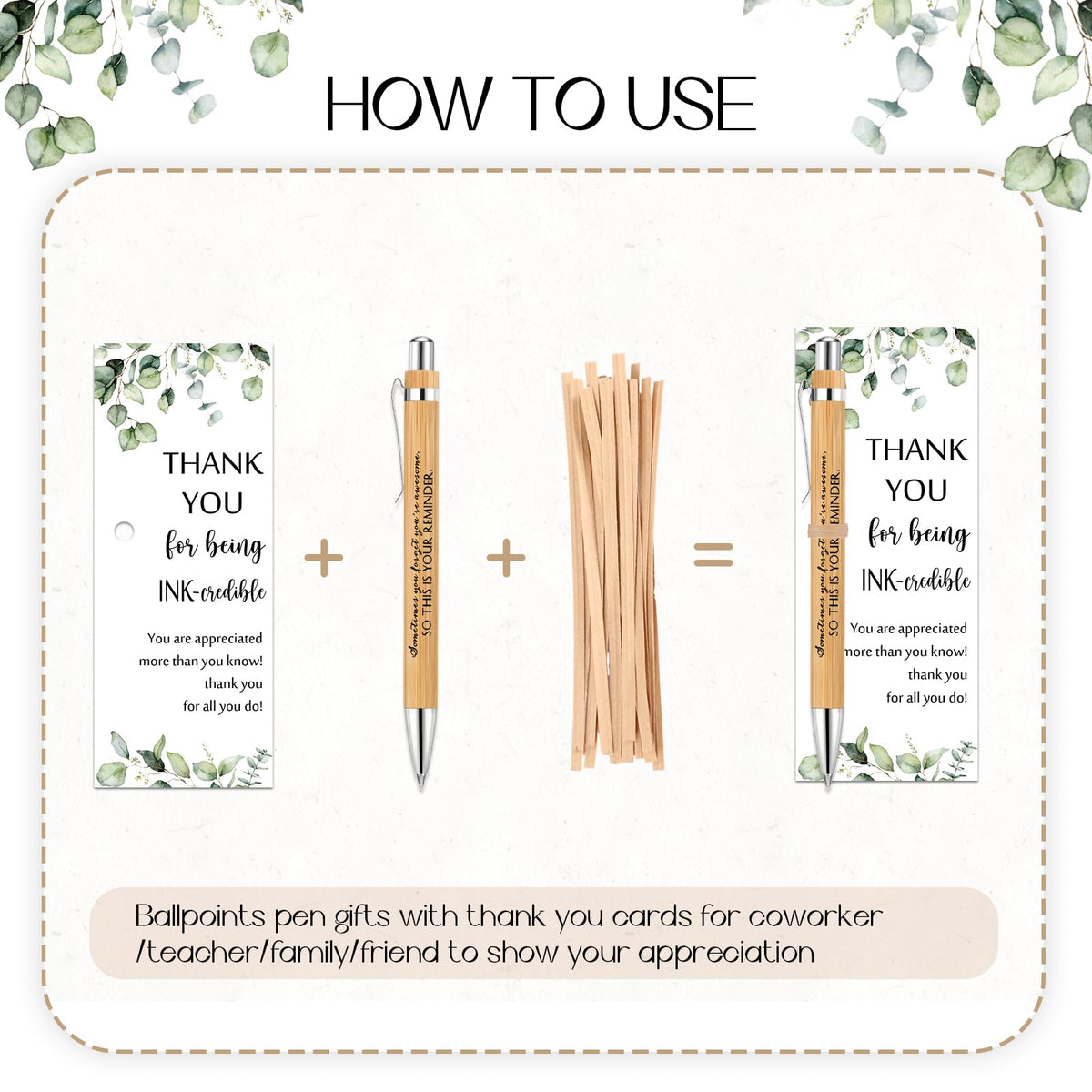 Yeaqee 72 Sets 36 Sets Bamboo Pens with Thank You Card, Your Reminder