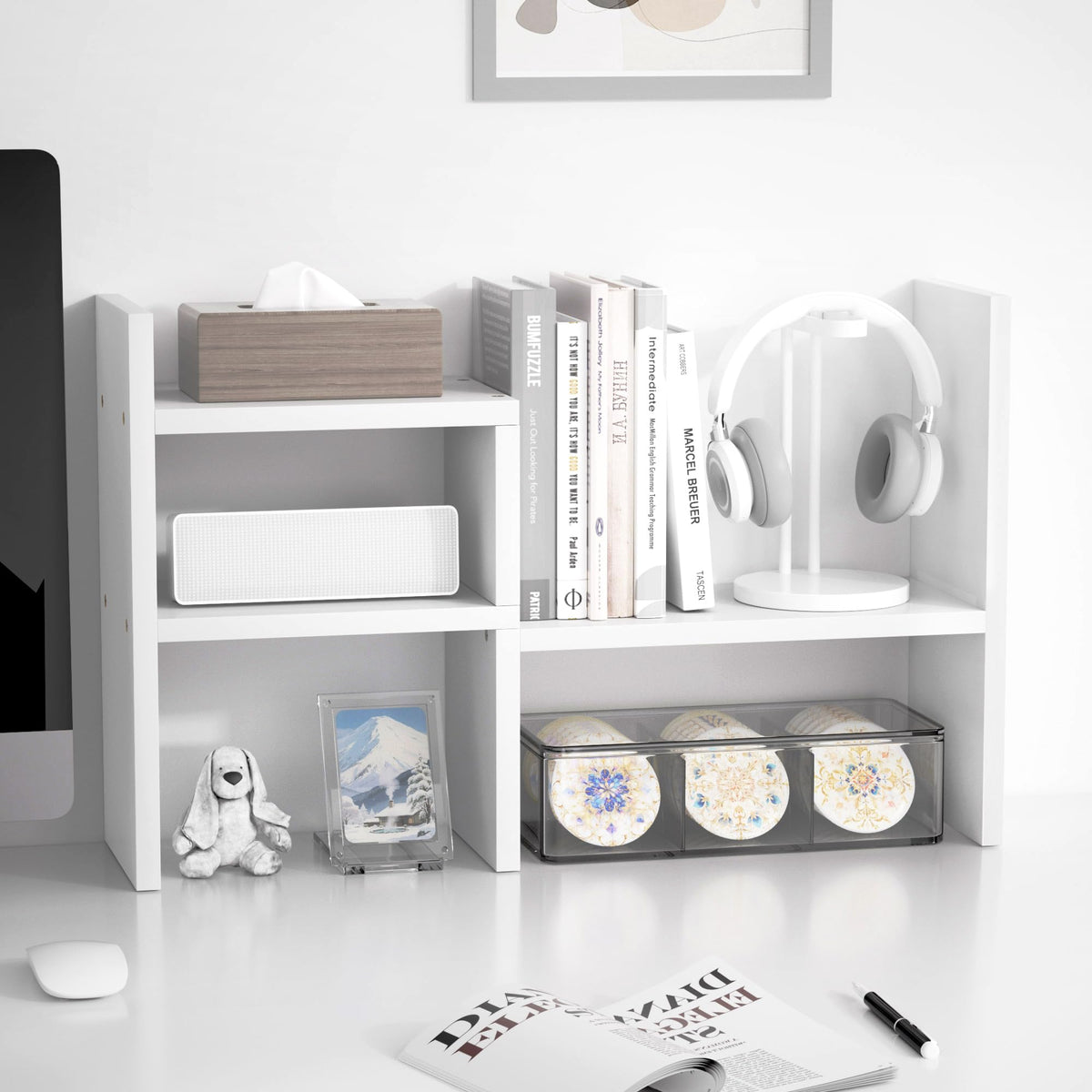 Jerry & Maggie - Desktop Organizer Office Storage Rack Adjustable Wood Display Shelf | Birthday