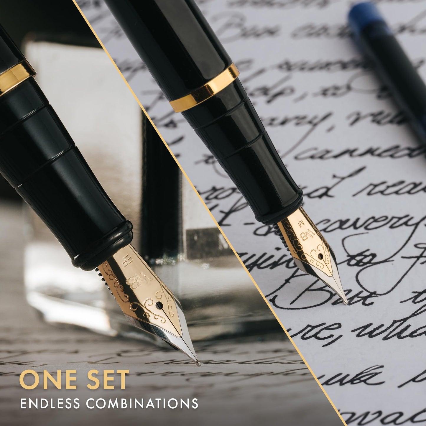 Wordsworth & Black Fountain Pen Gift Set, Medium & Extra Fine Nib, Black Gold