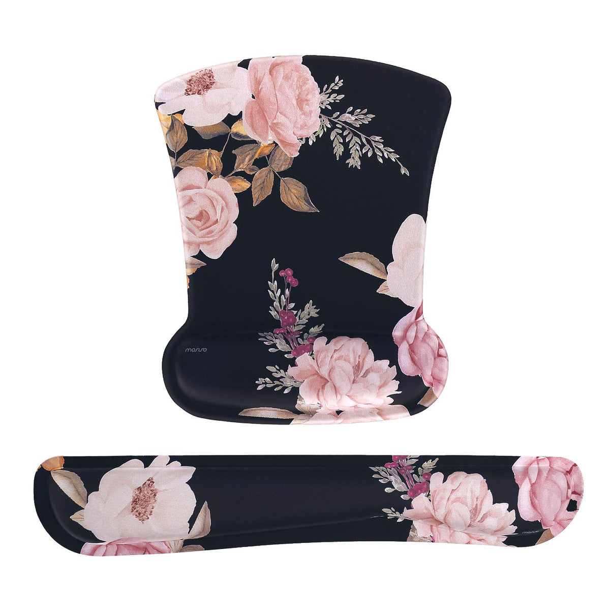 MOSISO Peony Wrist Rest Support for Mouse Pad & Keyboard Set, Black